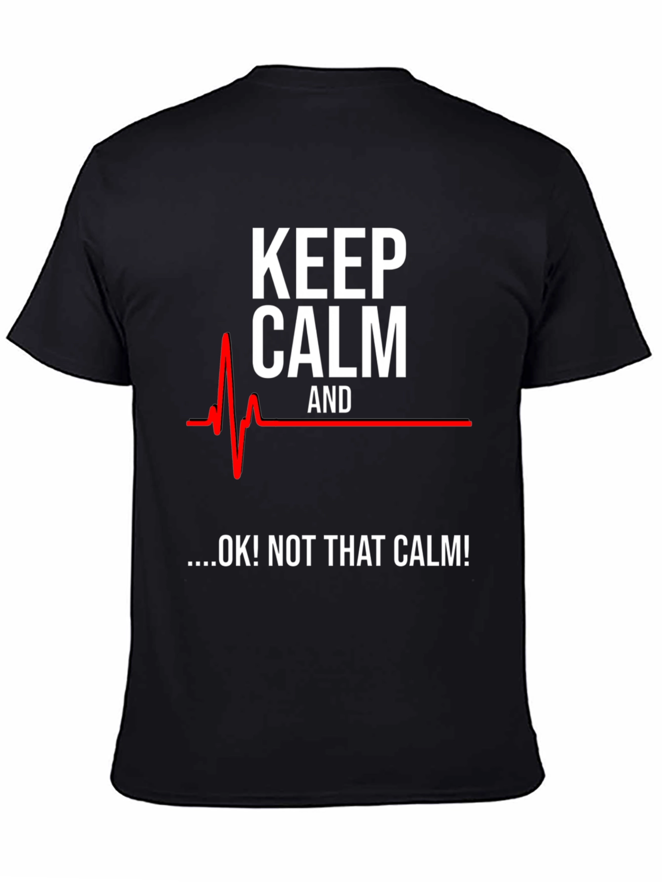 Black Keep Calm Funny ECG T-Shirt view 4