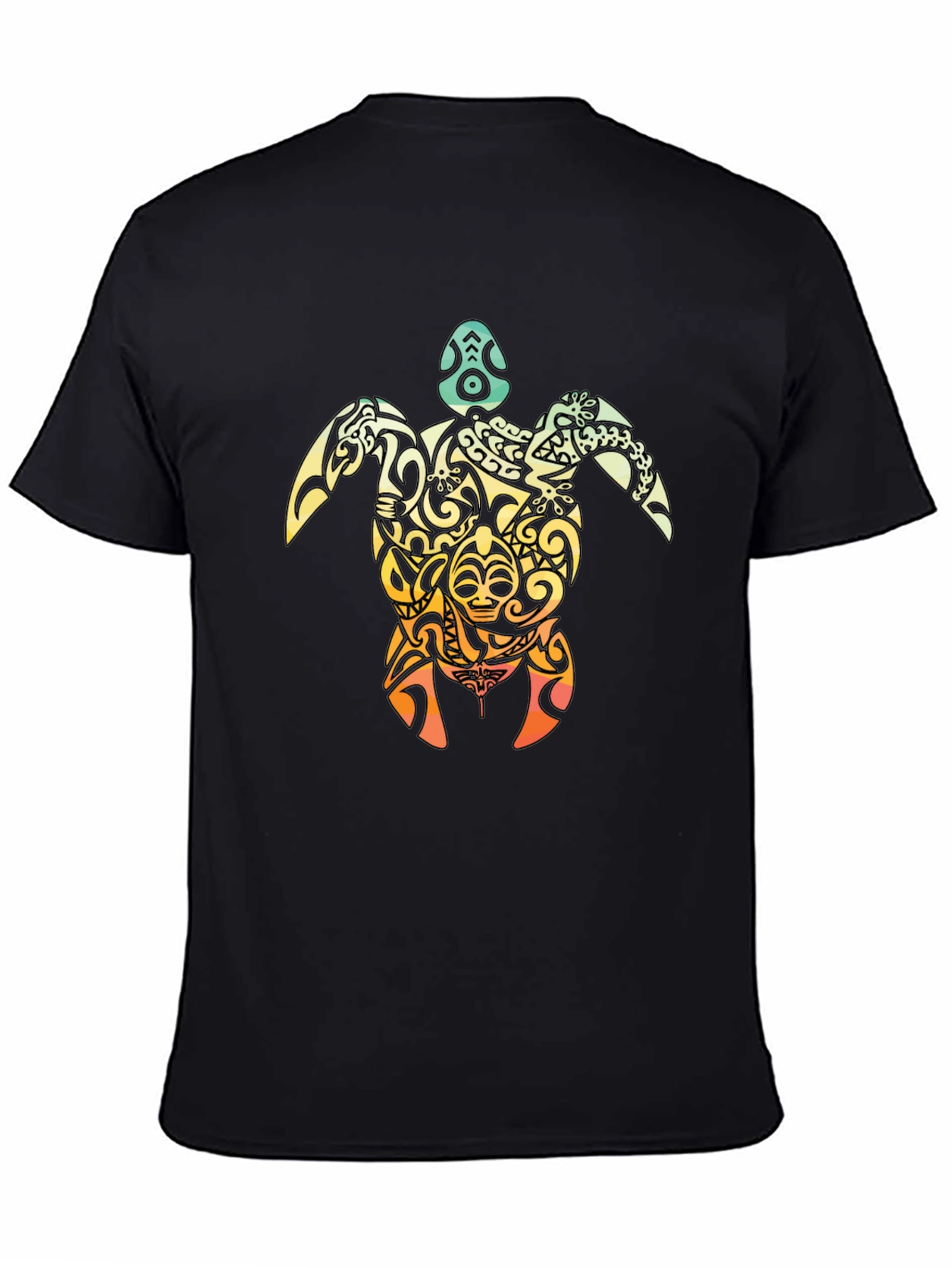 Black Tribal Turtle Graphic T-Shirt - Black view 4