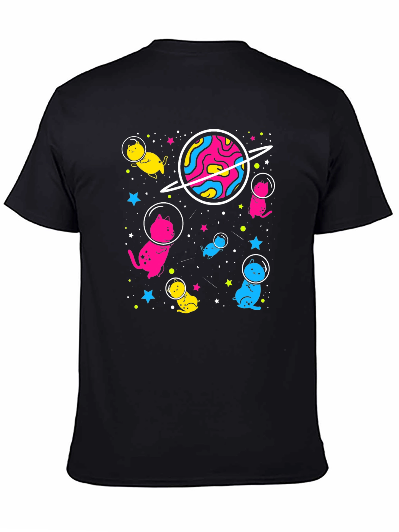 Black Space Cat T-Shirt - Funky Cosmic Design view 4