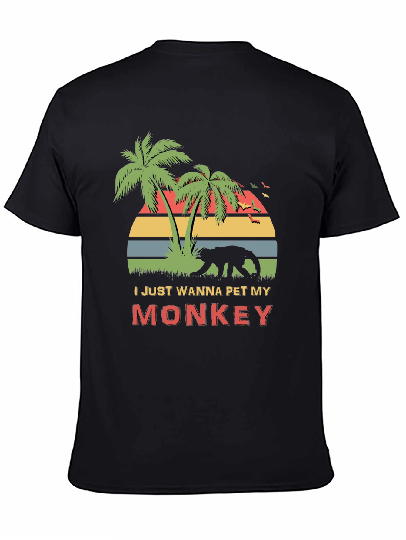 Black Funny Monkey Lover T-Shirt - I Just Wanna Pet My Monkey view 4