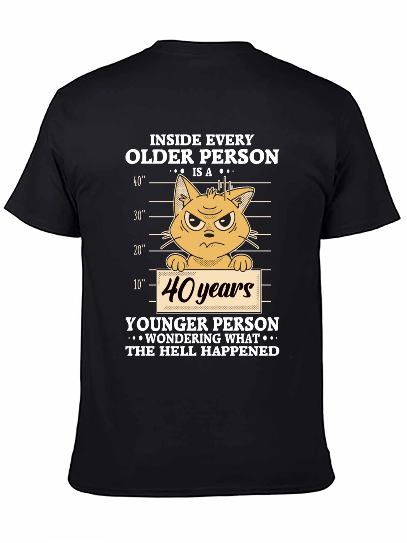 Black Funny 40th Birthday Cat T-Shirt view 4