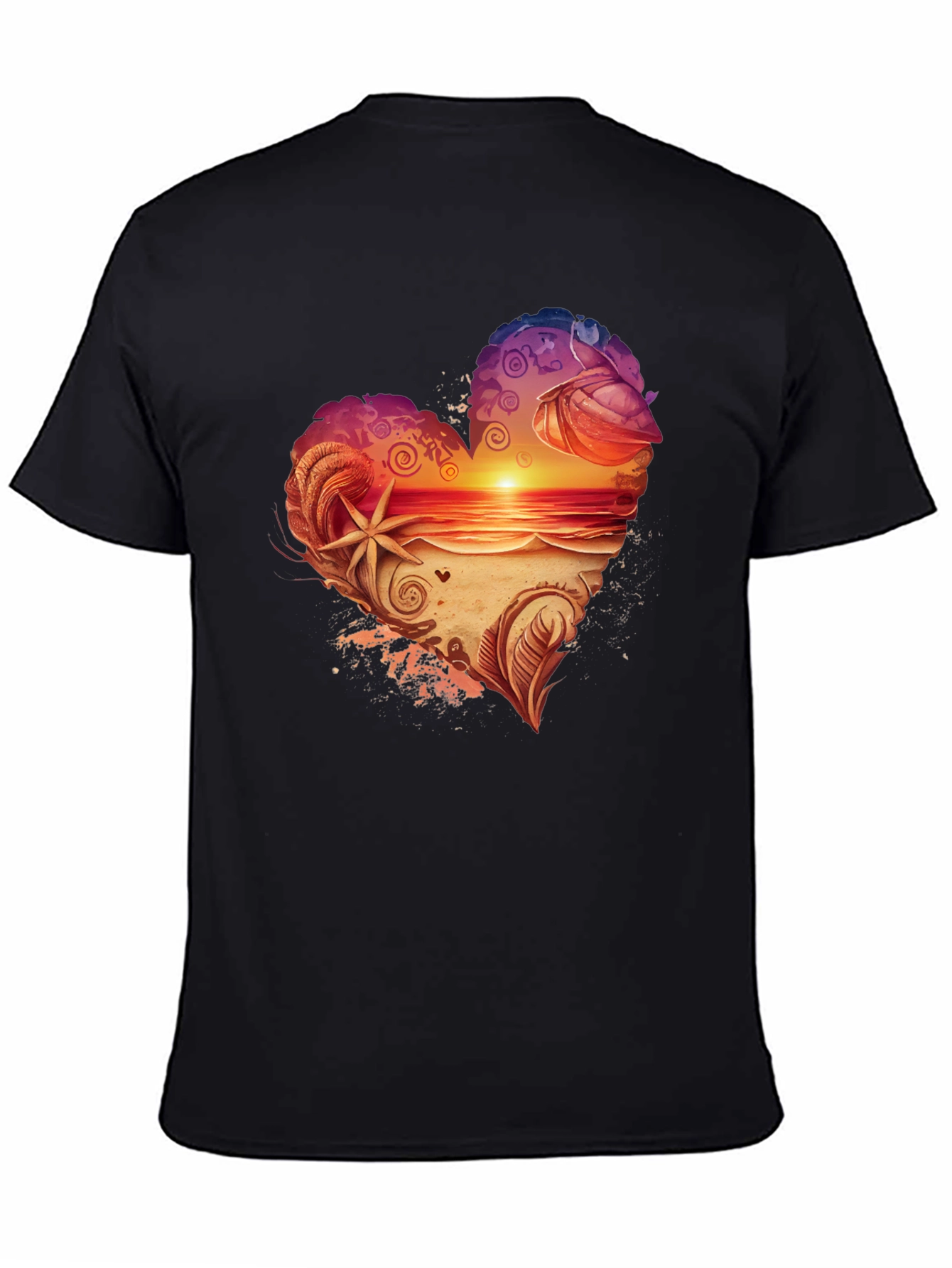 Black Heart Sunset Beach Graphic Tee - Black view 4
