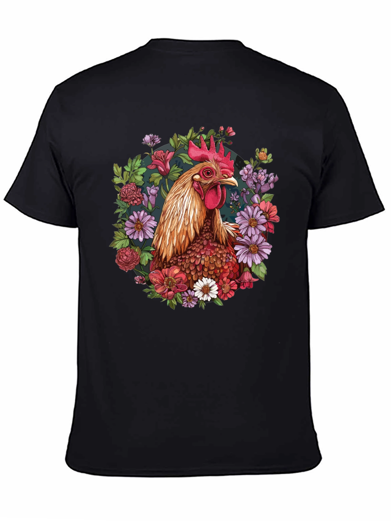 Black Rooster Floral T-Shirt - Unique Graphic Tee view 4