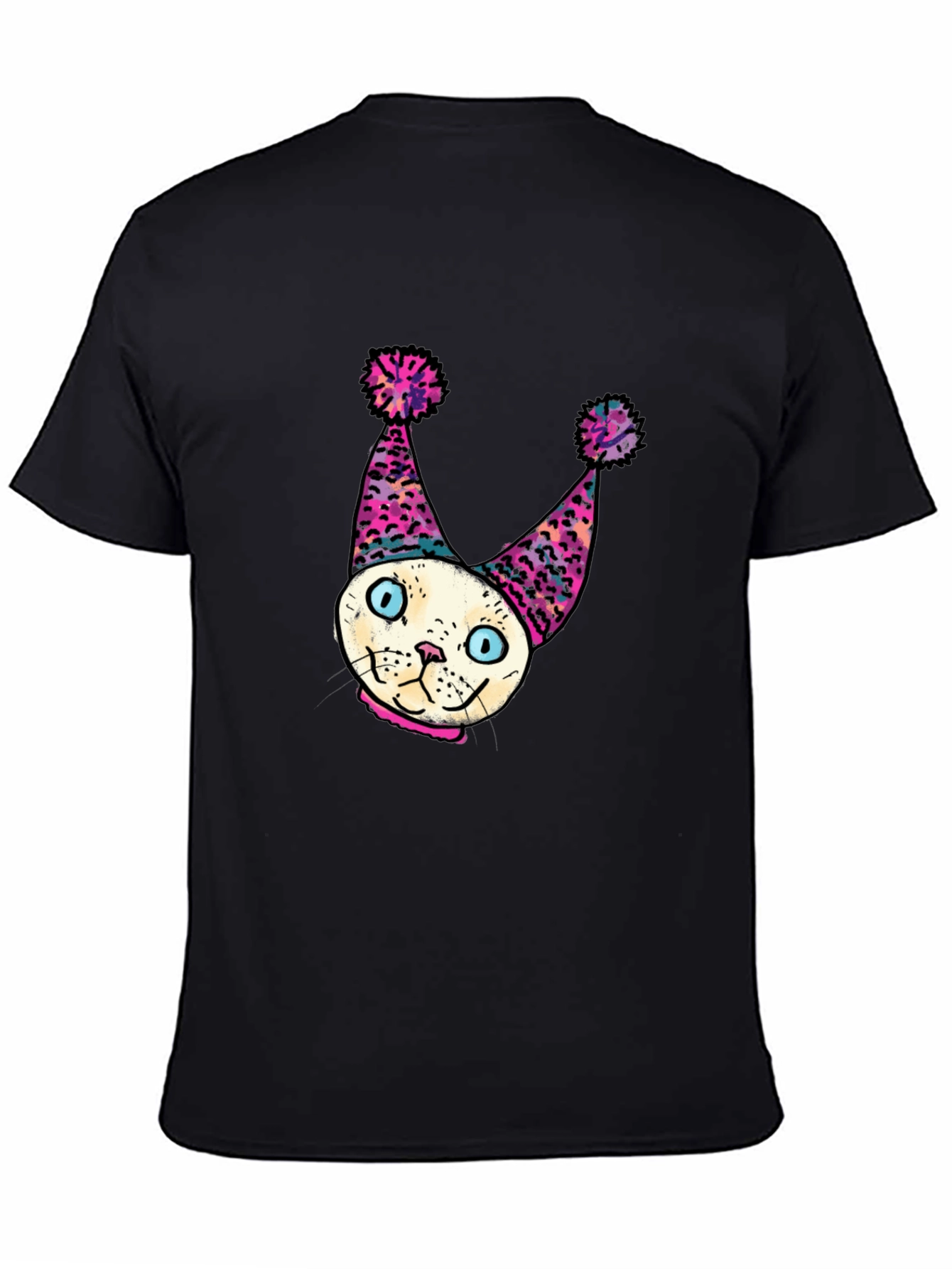 Black Whimsical Cat Clown T-Shirt - Unique Graphic Tee view 4