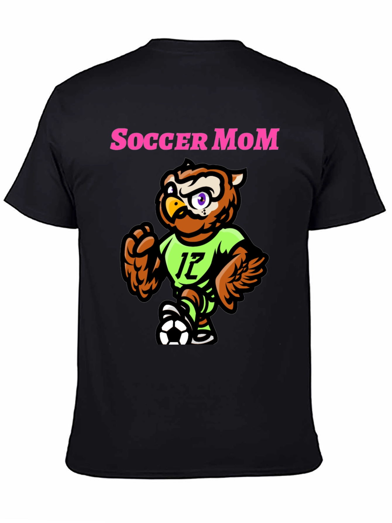 Black Soccer Mom Owl T-Shirt - Sporty Graphic Tee view 4