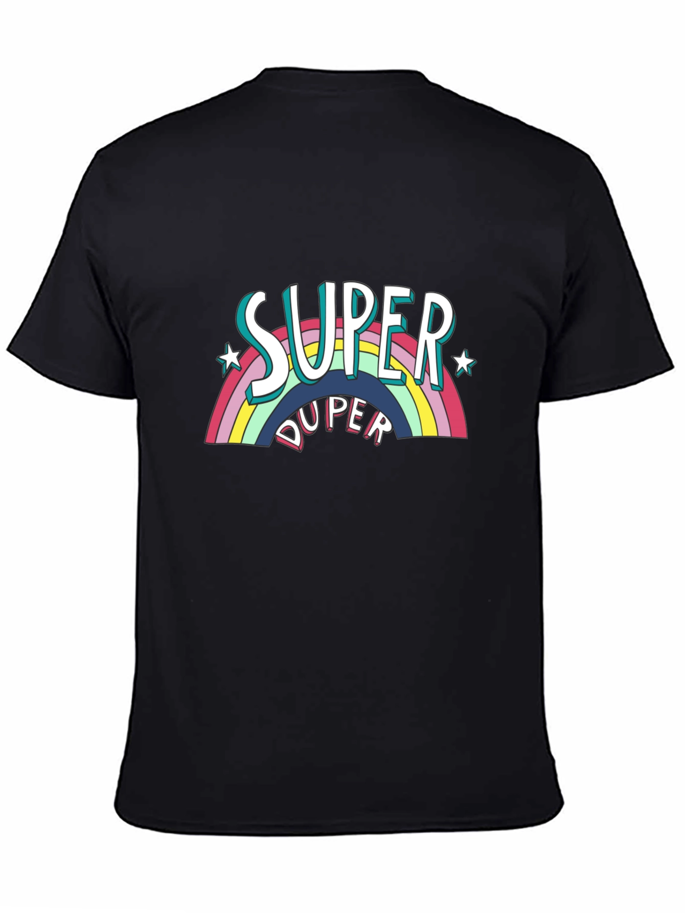 Black Super Duper Rainbow Graphic Tee - Black Cotton Casual T-Shirt view 4