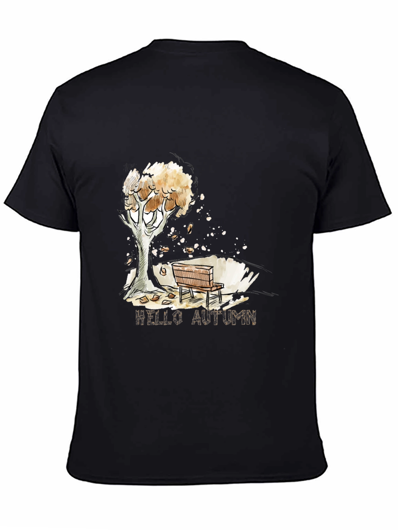 Black Autumn Scene Black Graphic T-Shirt view 4