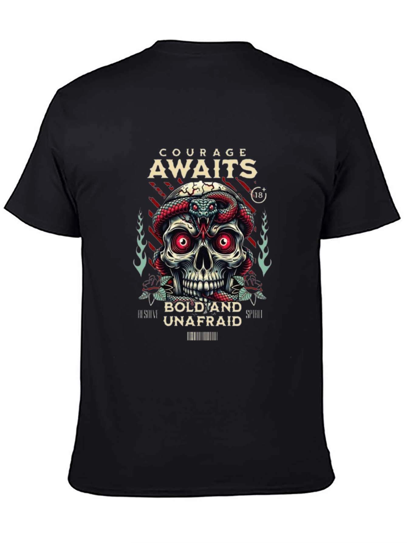 Black Courage Awaits Graphic Tee - Skull & Snake Design view 4