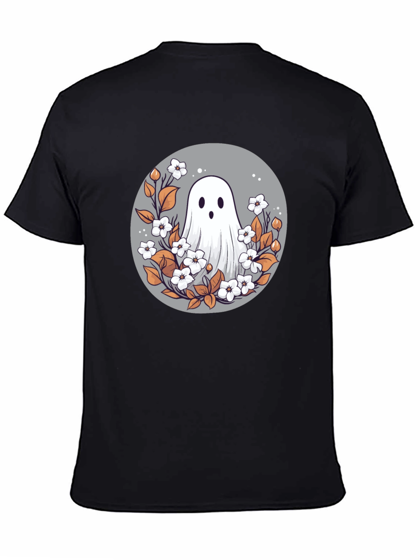 Black Ghostly Floral T-Shirt - Spooky Cute Design view 4