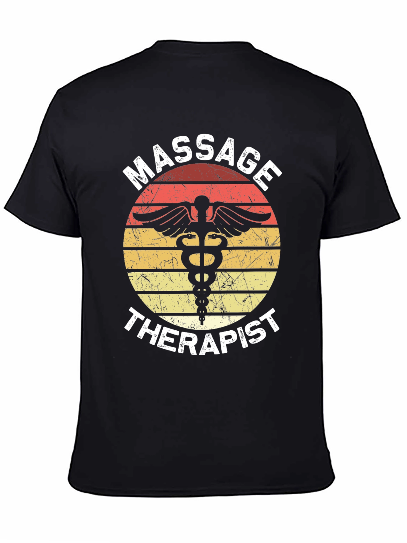 Black Massage Therapist T-Shirt Retro Style Black Tee view 4