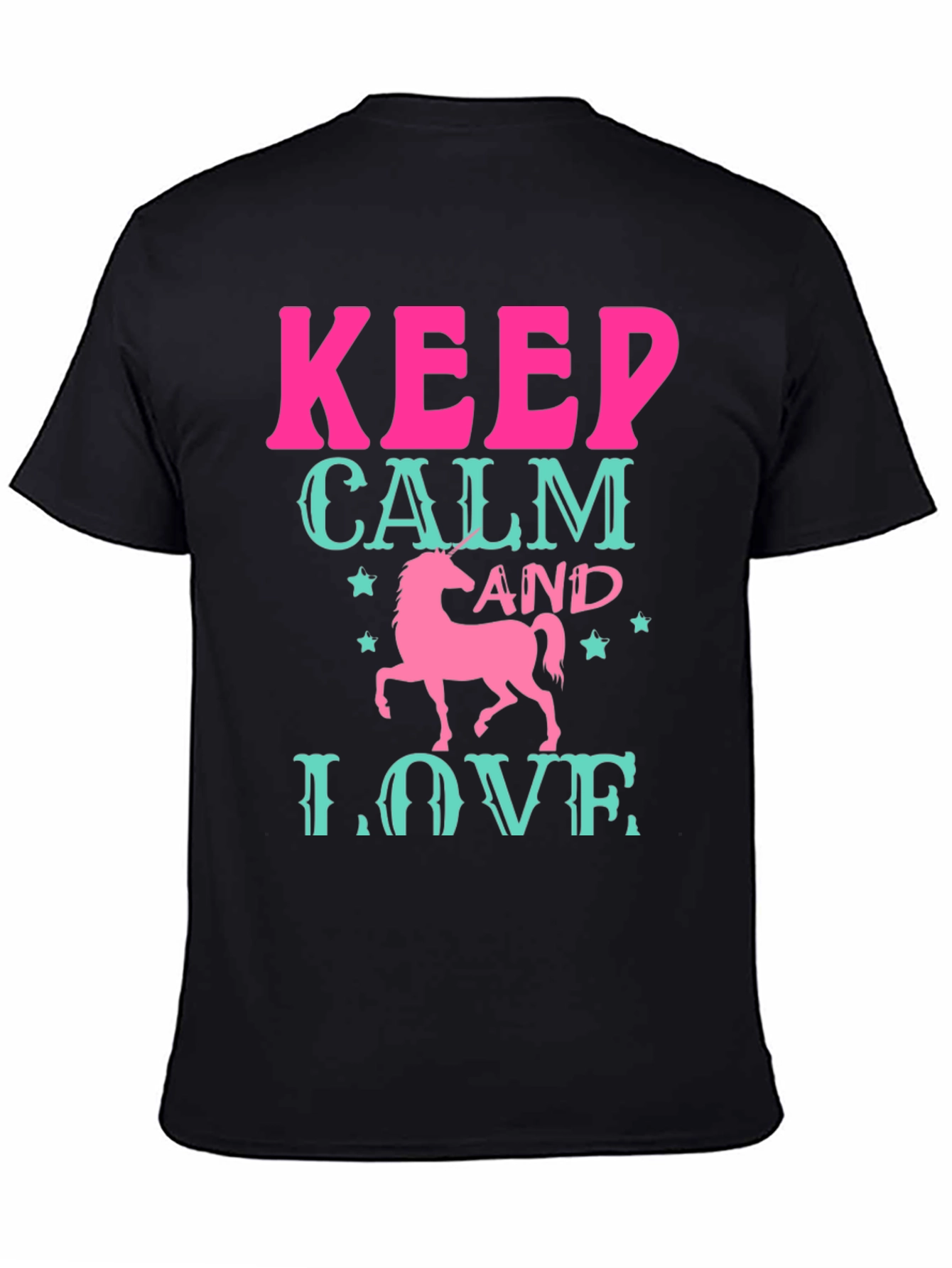 Black Keep Calm and Love Unicorn Black T-Shirt view 4