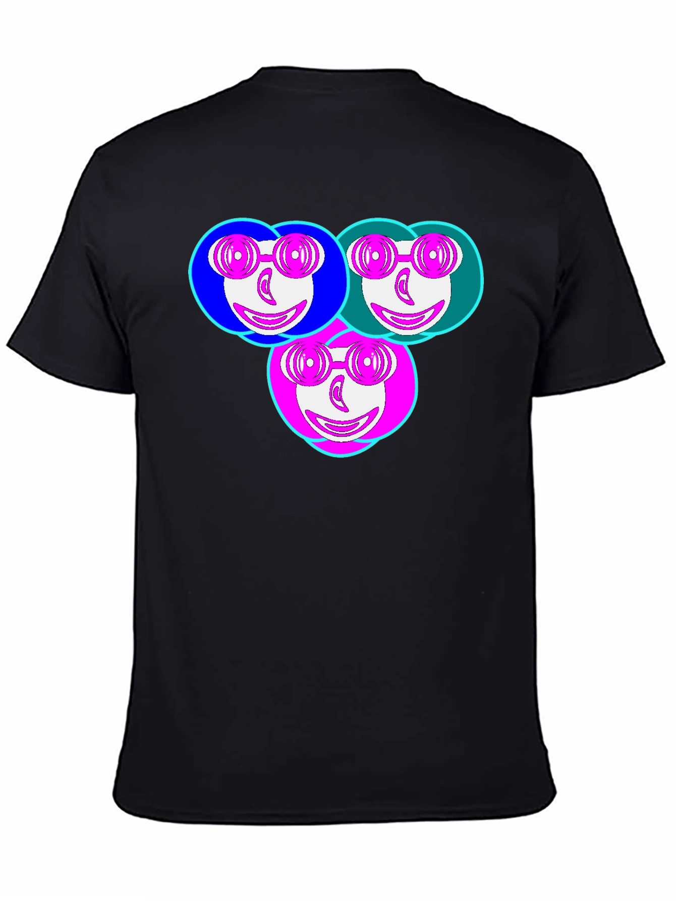 Black Funky Faces Graphic Tee - Black Cotton Casual T-Shirt view 4