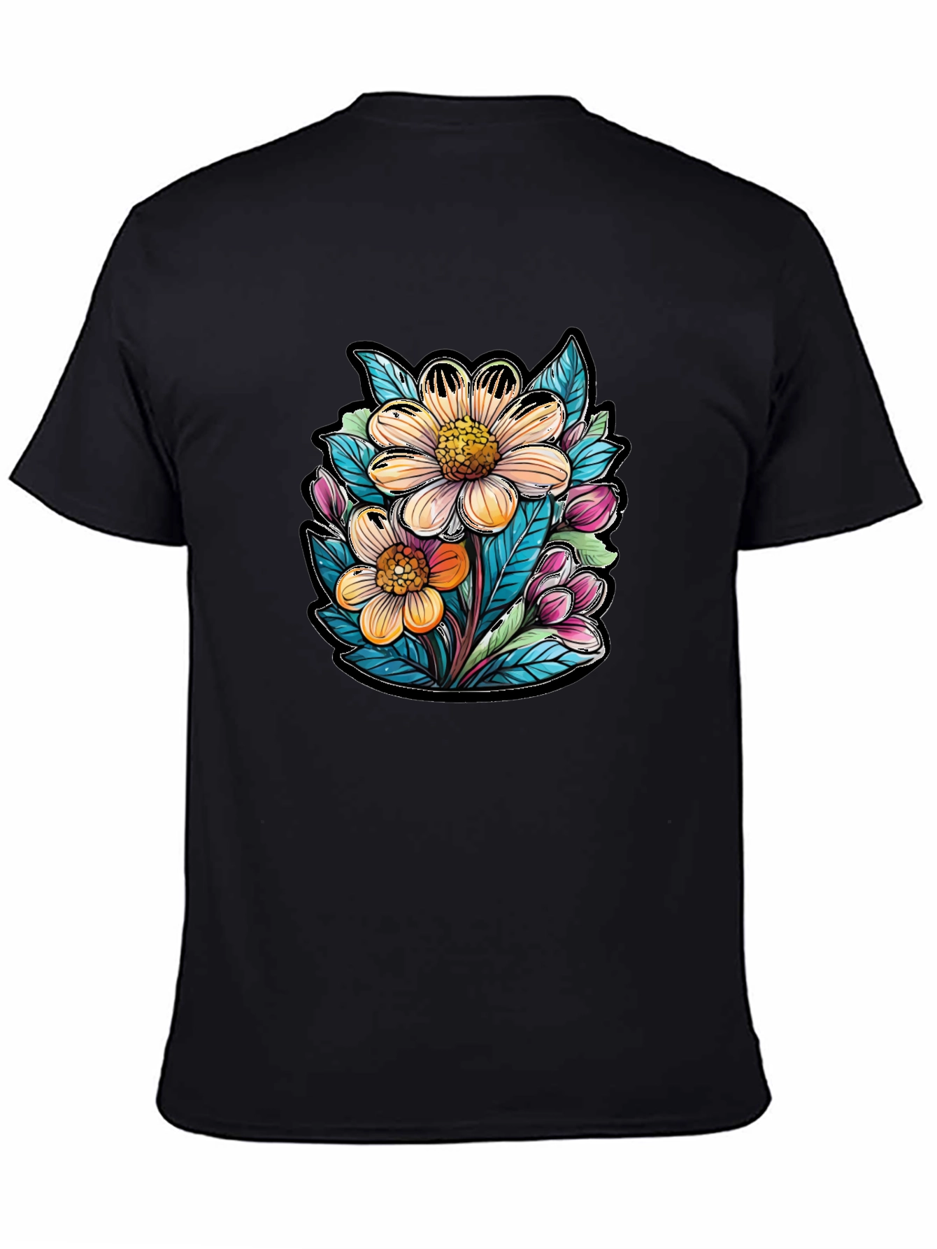 Black Floral Graphic Black T-Shirt view 4