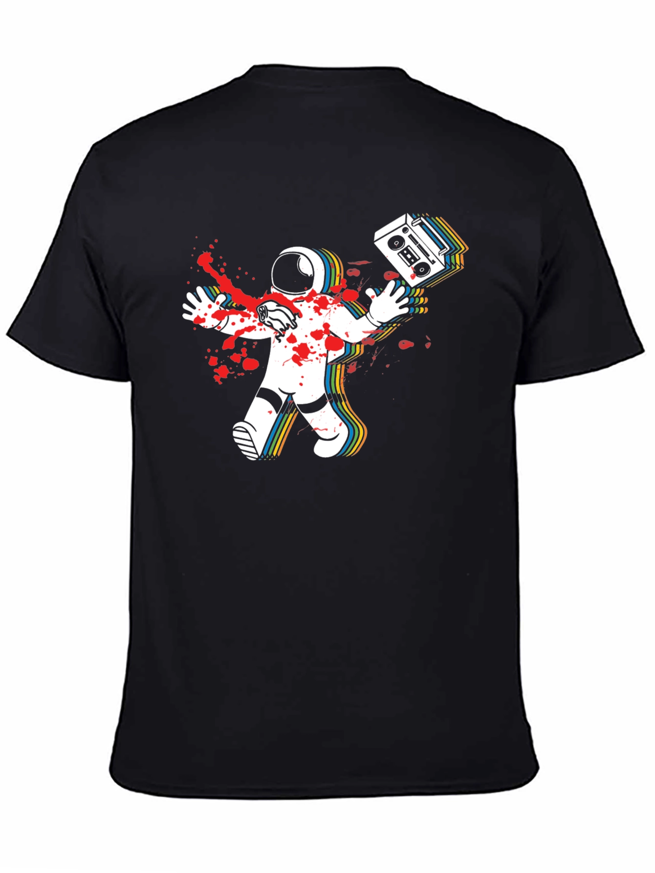 Black Astronaut Boombox Men's Black T-Shirt view 4