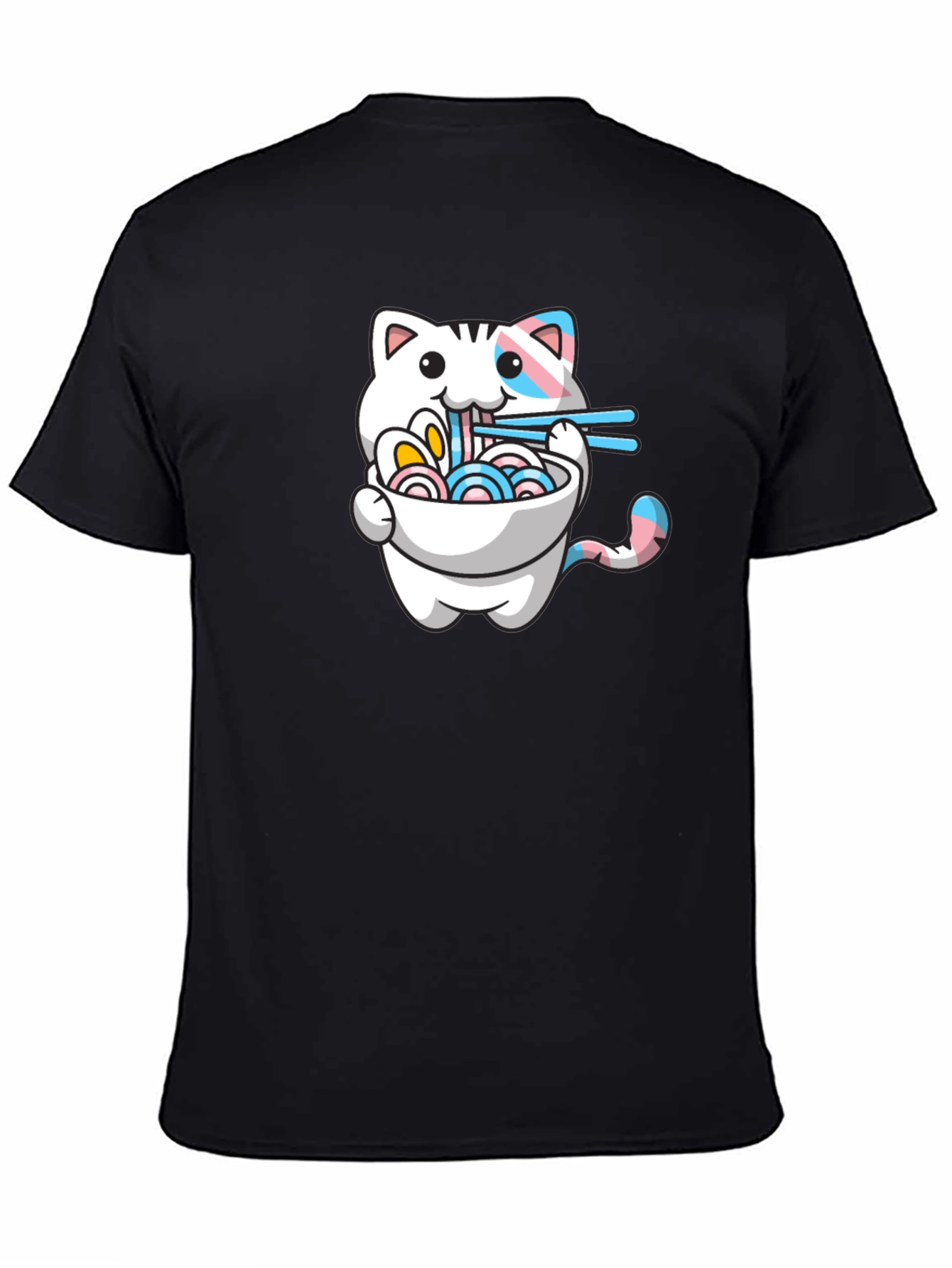 Black Cute Cat Ramen T-Shirt - Trans Pride view 4