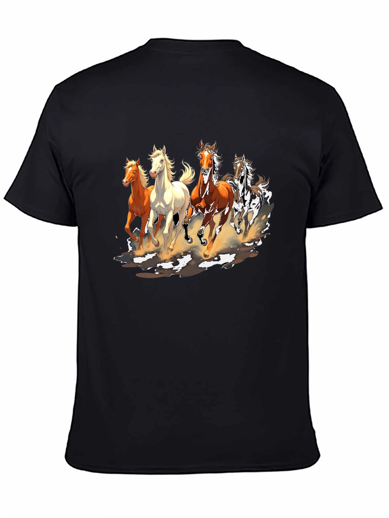 Black Horse Print Crew Neck T-Shirt view 4