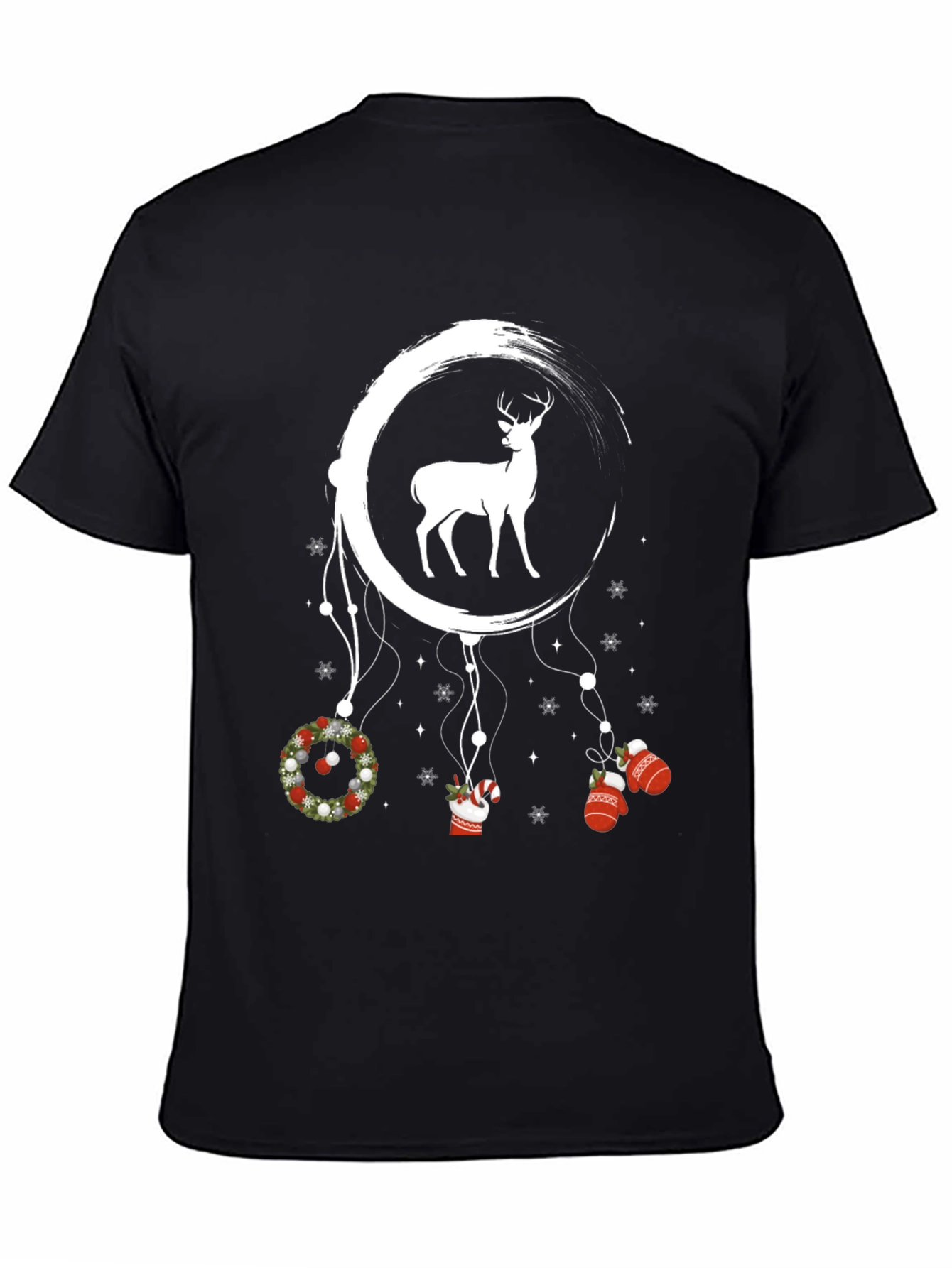 Black Festive Deer Dreamcatcher Tee view 4