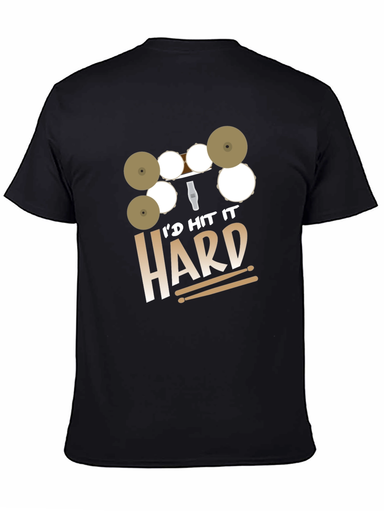Black I'd Hit It Hard Drummer Black T-Shirt view 4