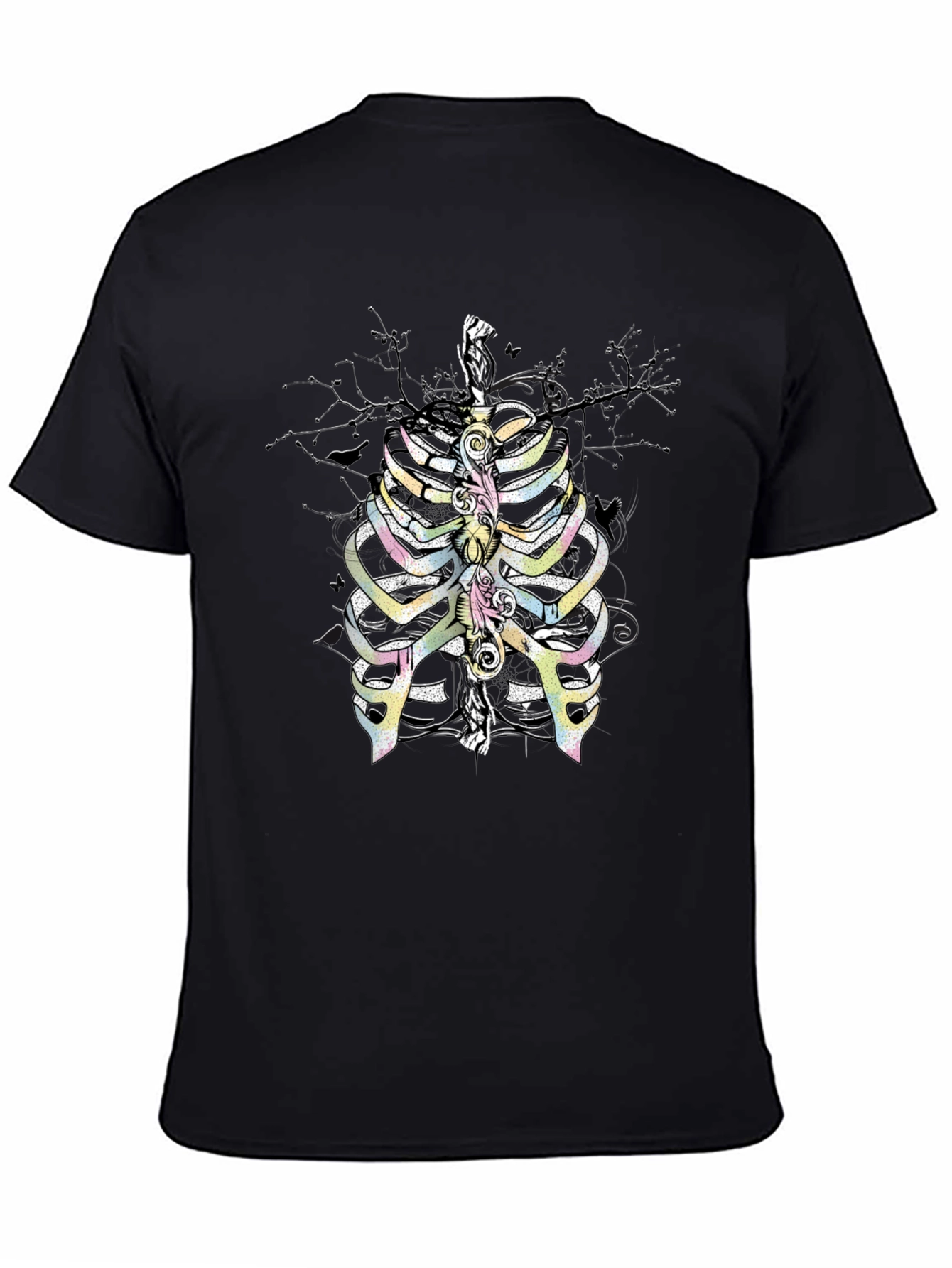 Black Rib Cage Graphic T-Shirt - Quirky Skeleton Design view 4
