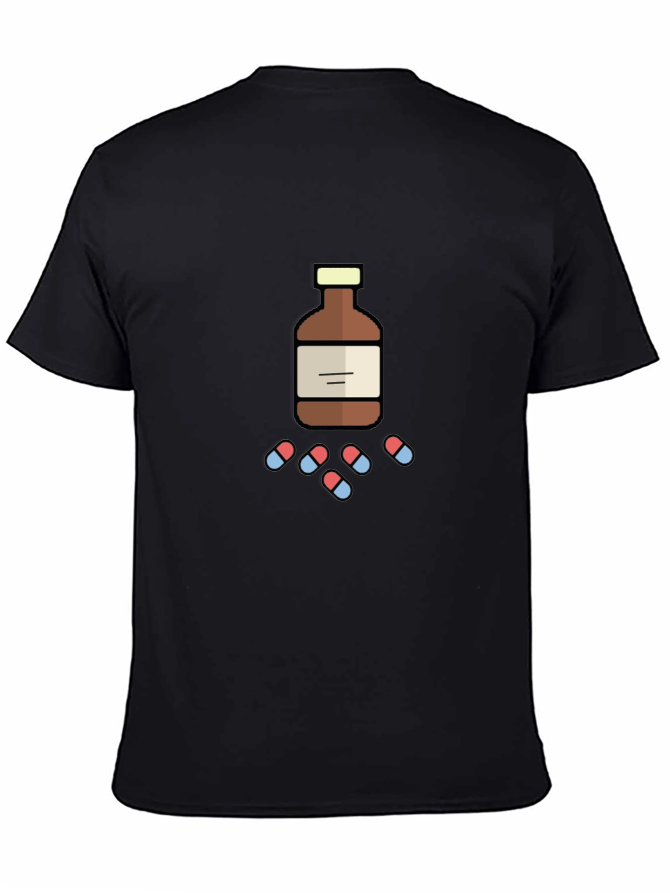 Black Novelty Medicine Bottle and Pills Graphic T-Shirt view 4