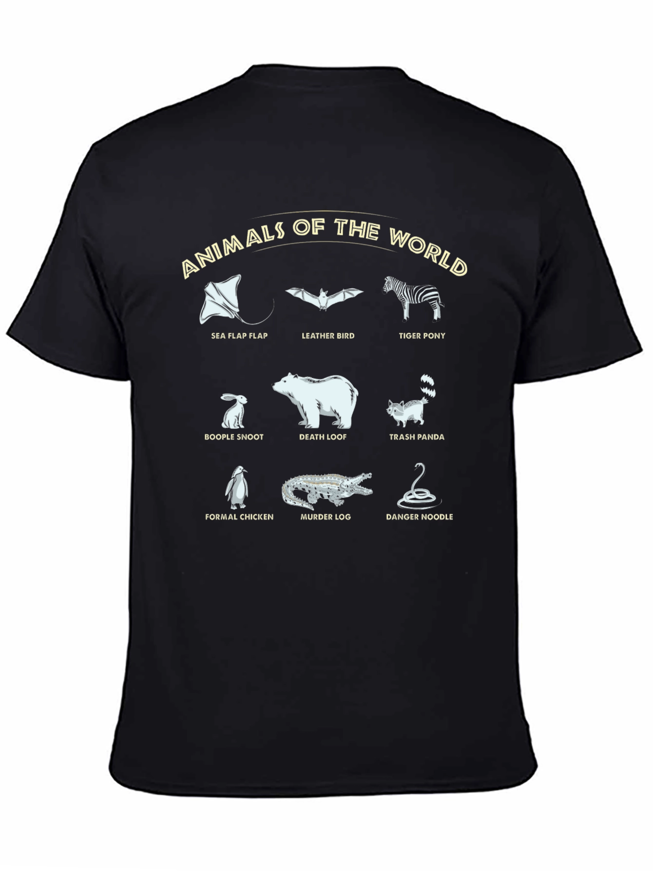 Black Animals of the World Graphic T-Shirt - Funny Zoology view 4