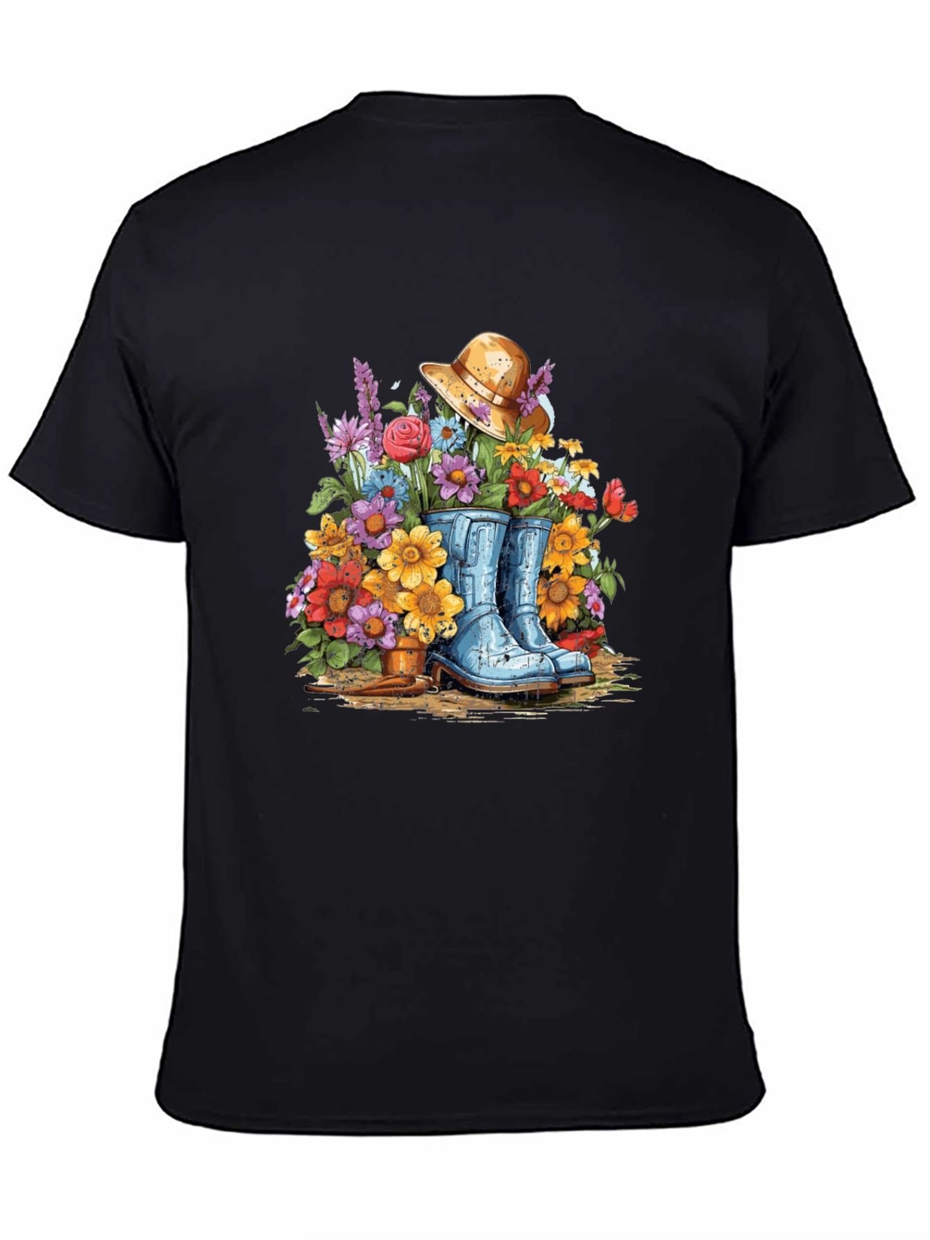 Black Floral Boot T-Shirt - Gardening Design view 4