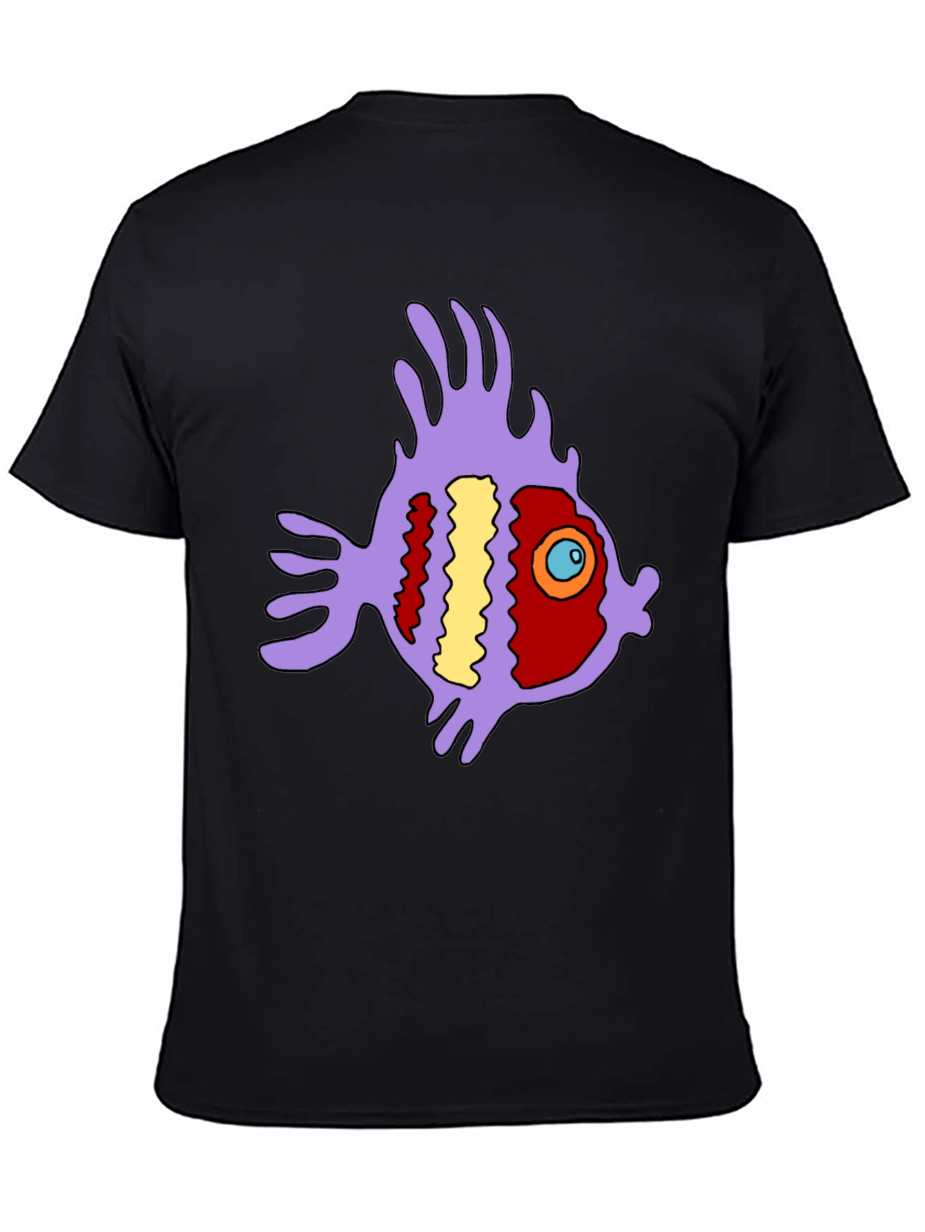 Black Funky Fish Graphic Tee - Black Cotton T-Shirt view 4