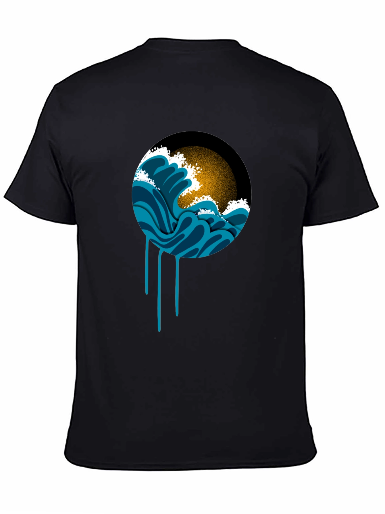 Black Ocean Wave Graphic Black T-Shirt view 4
