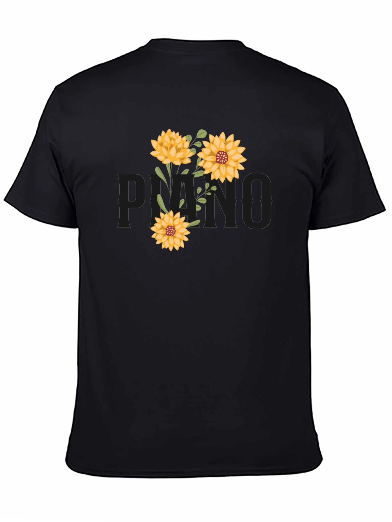 Black Floral T-Shirt - Black Cotton Tee with Sunflower Design view 4