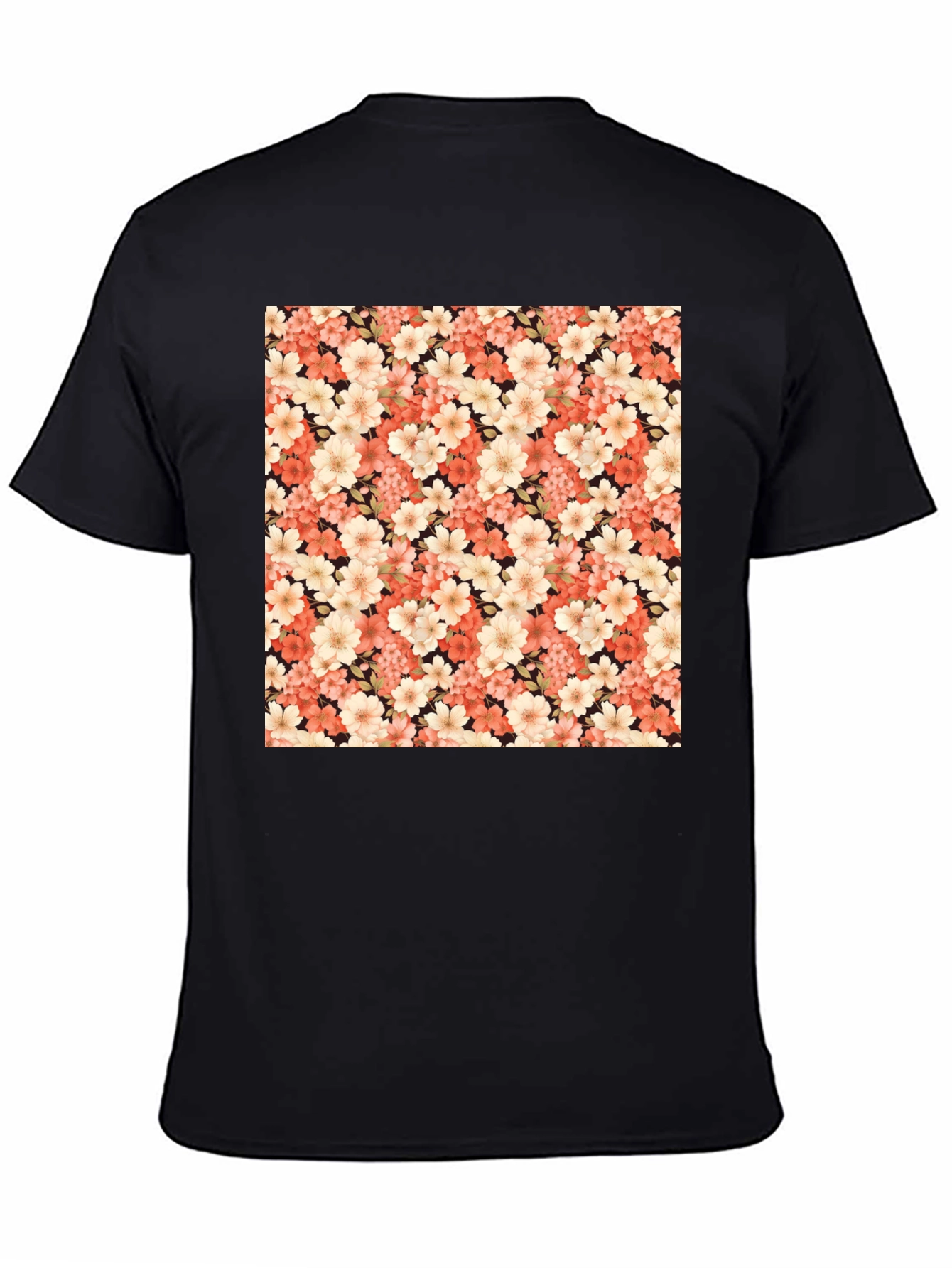 Black Floral Pattern Black T-Shirt view 4
