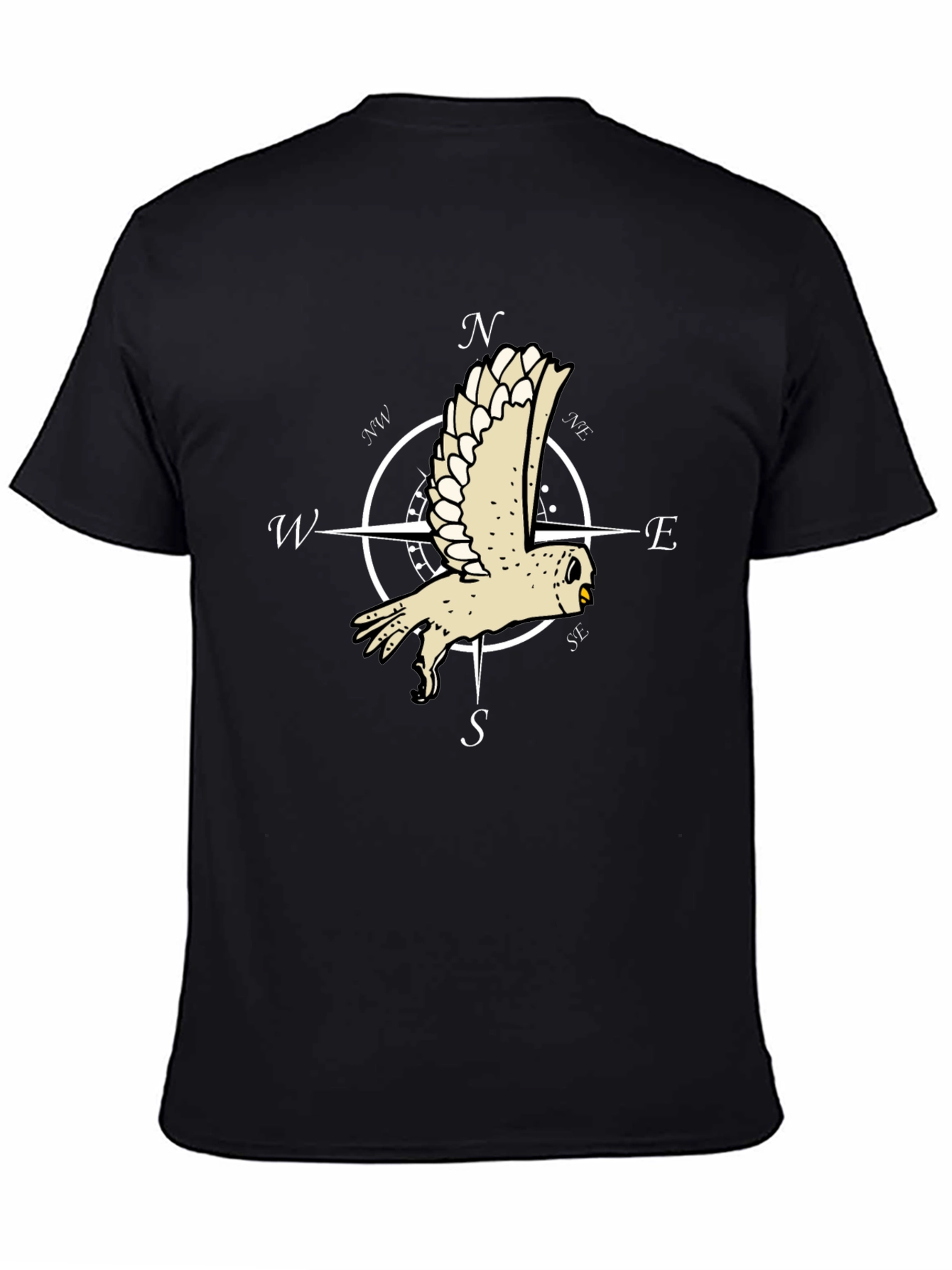 Black Owl Compass Rose Black T-Shirt view 4