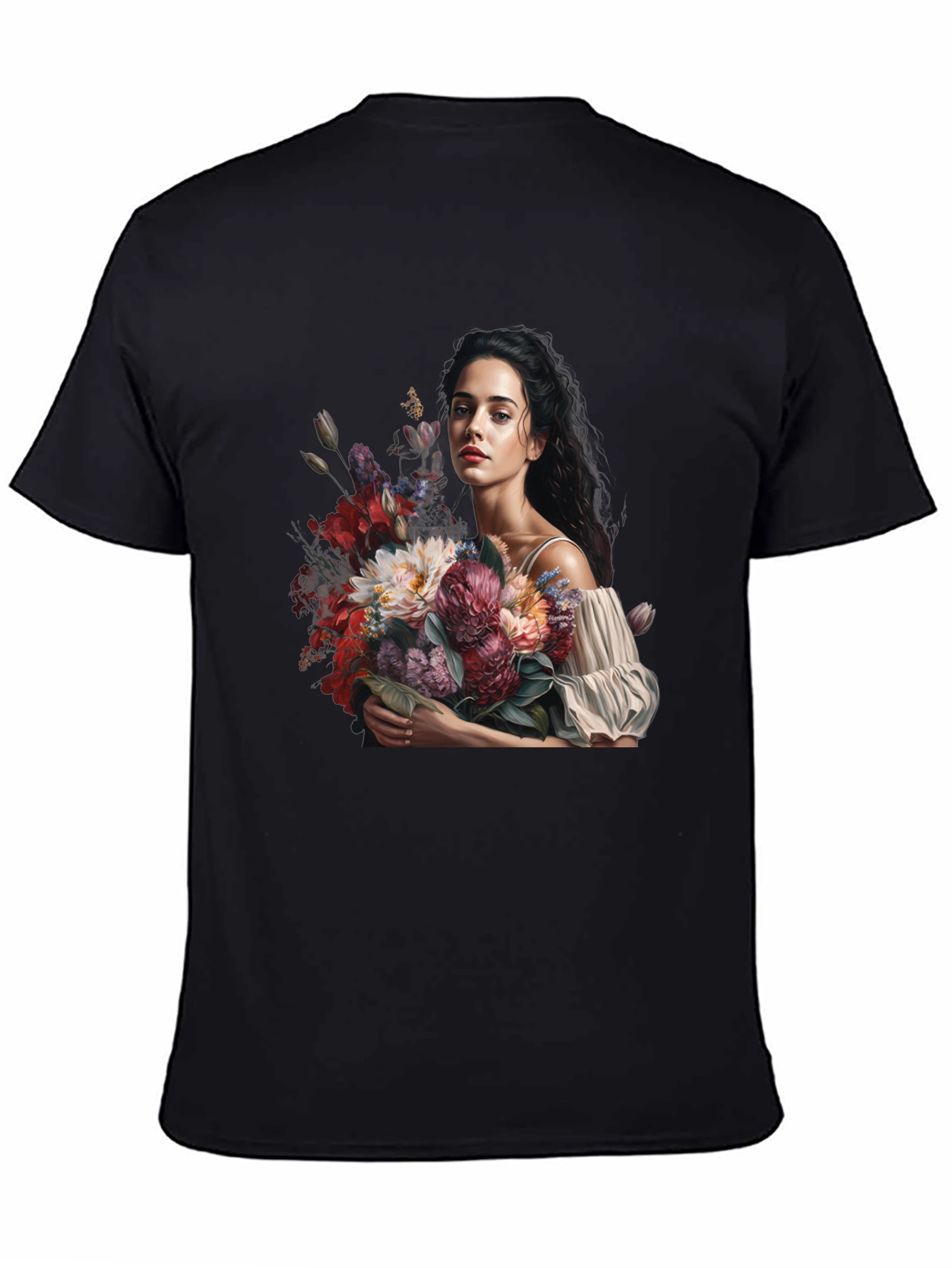 Floral Portrait Black T-Shirt - 4