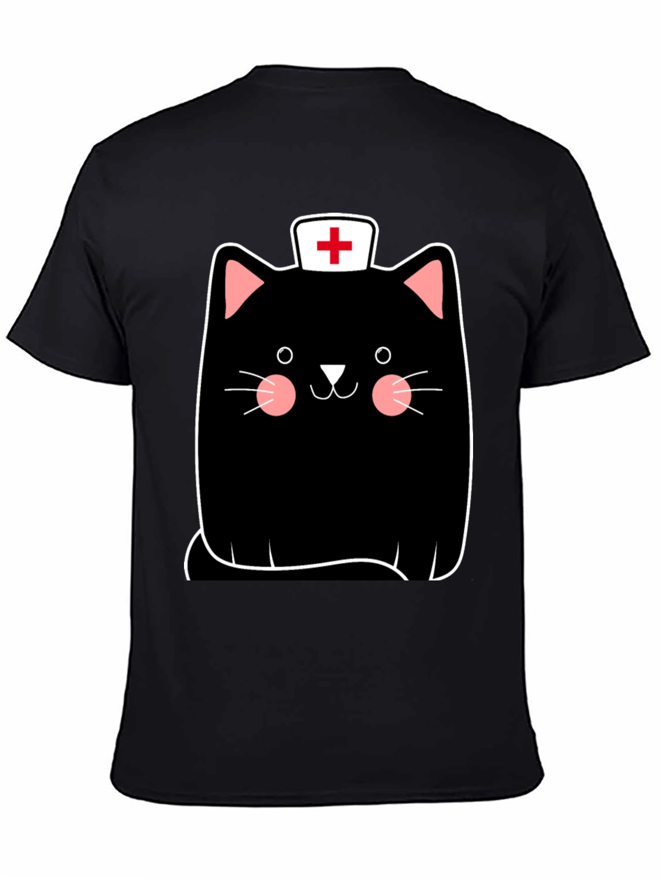Black Nurse Cat Graphic Tee - Black Cotton T-Shirt view 4