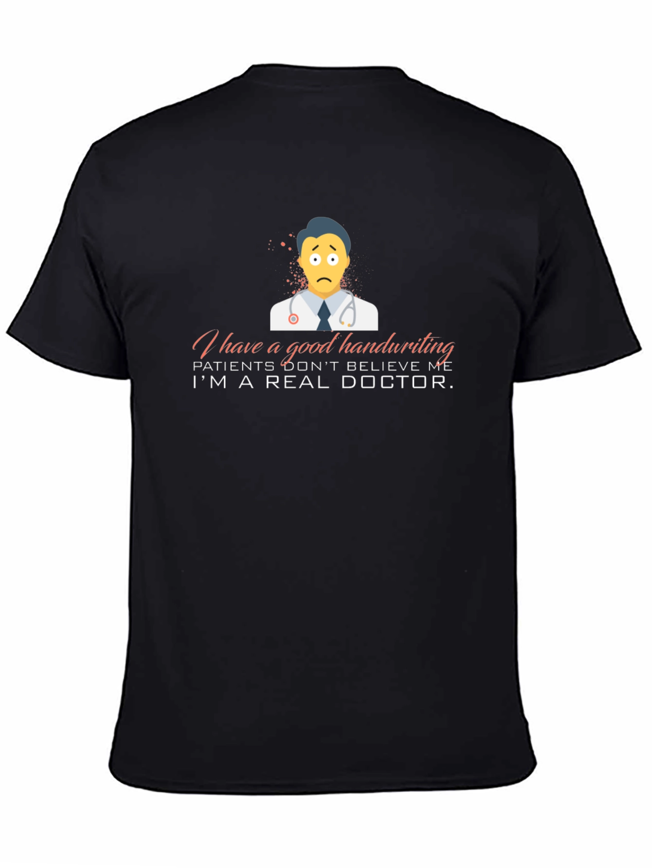 Black Funny Doctor T-Shirt - Good Handwriting view 4