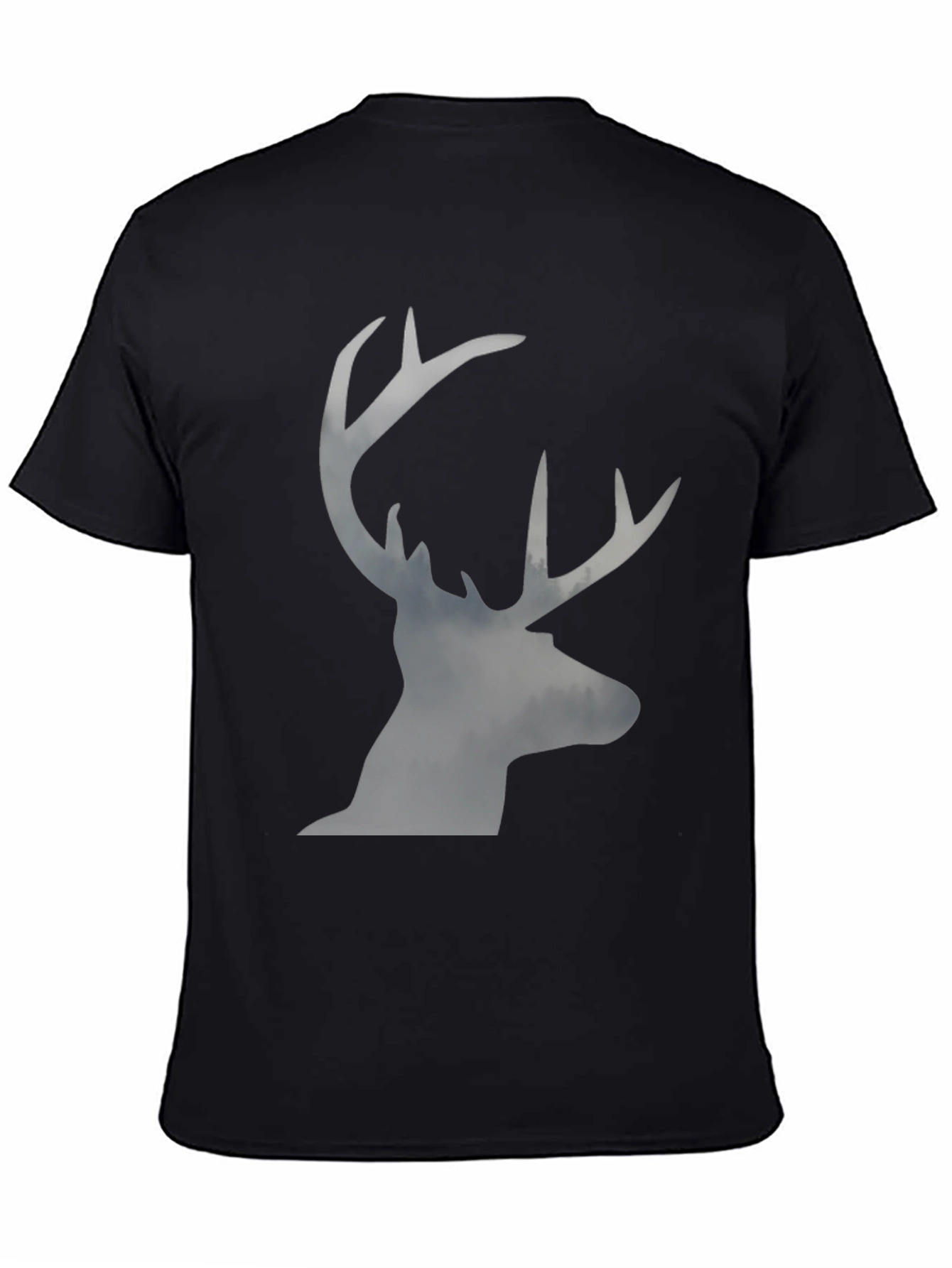 Black Men's Black T-Shirt with Stag Silhouette Graphic view 4