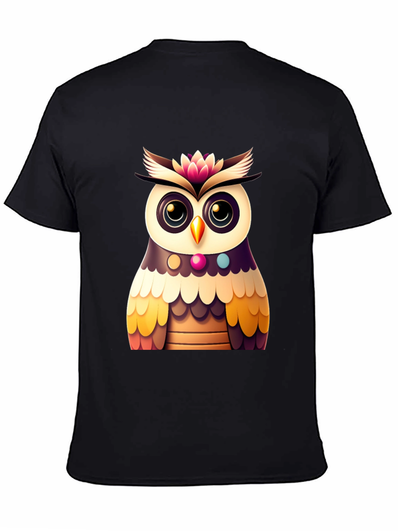 Black Cute Owl Graphic Tee - Black Casual T-Shirt view 4