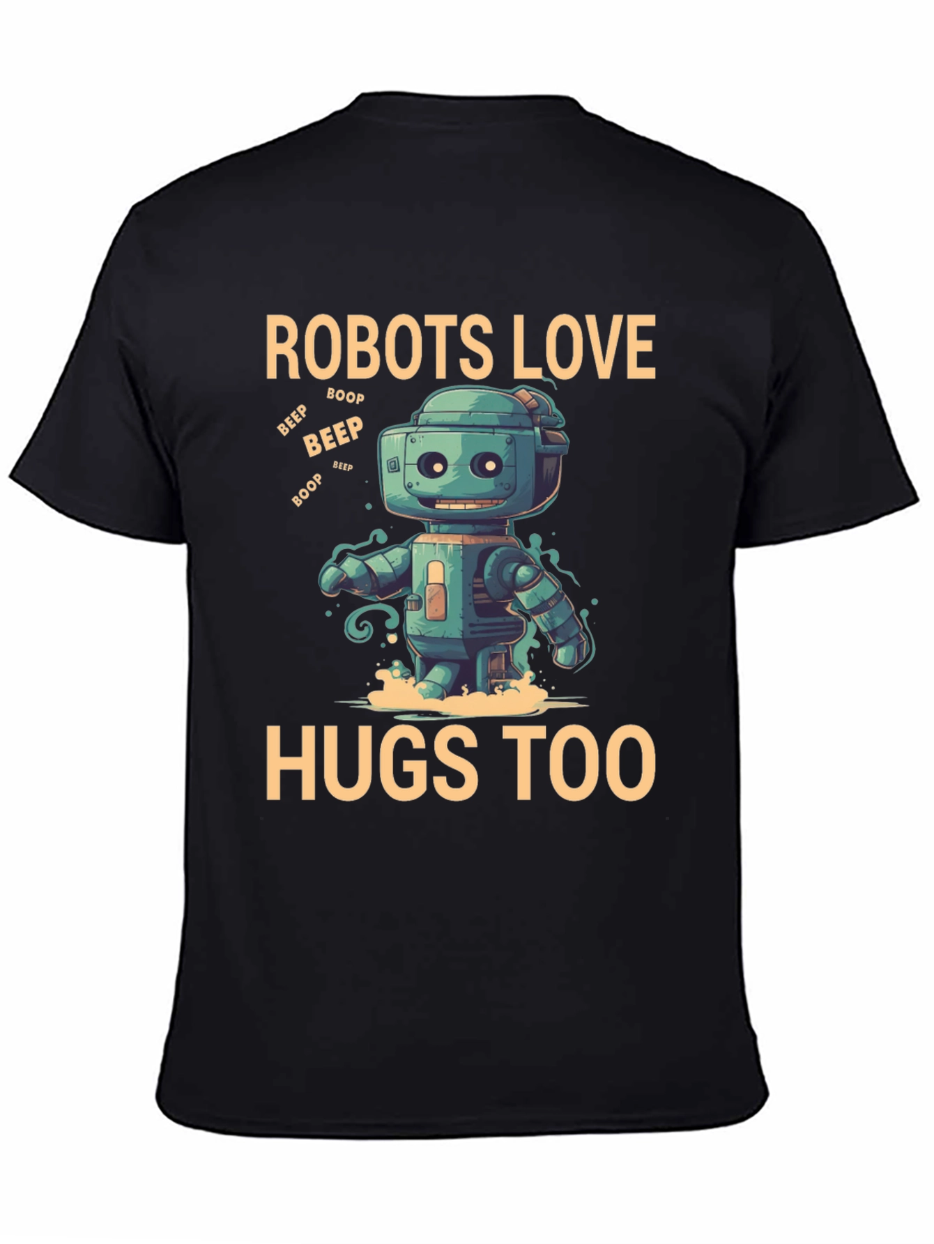 Black Robots Love Hugs Too T-Shirt, Graphic Tee view 4