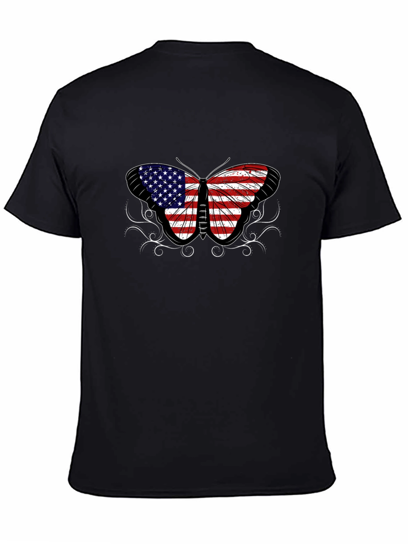Black American Flag Butterfly Graphic T-Shirt view 4