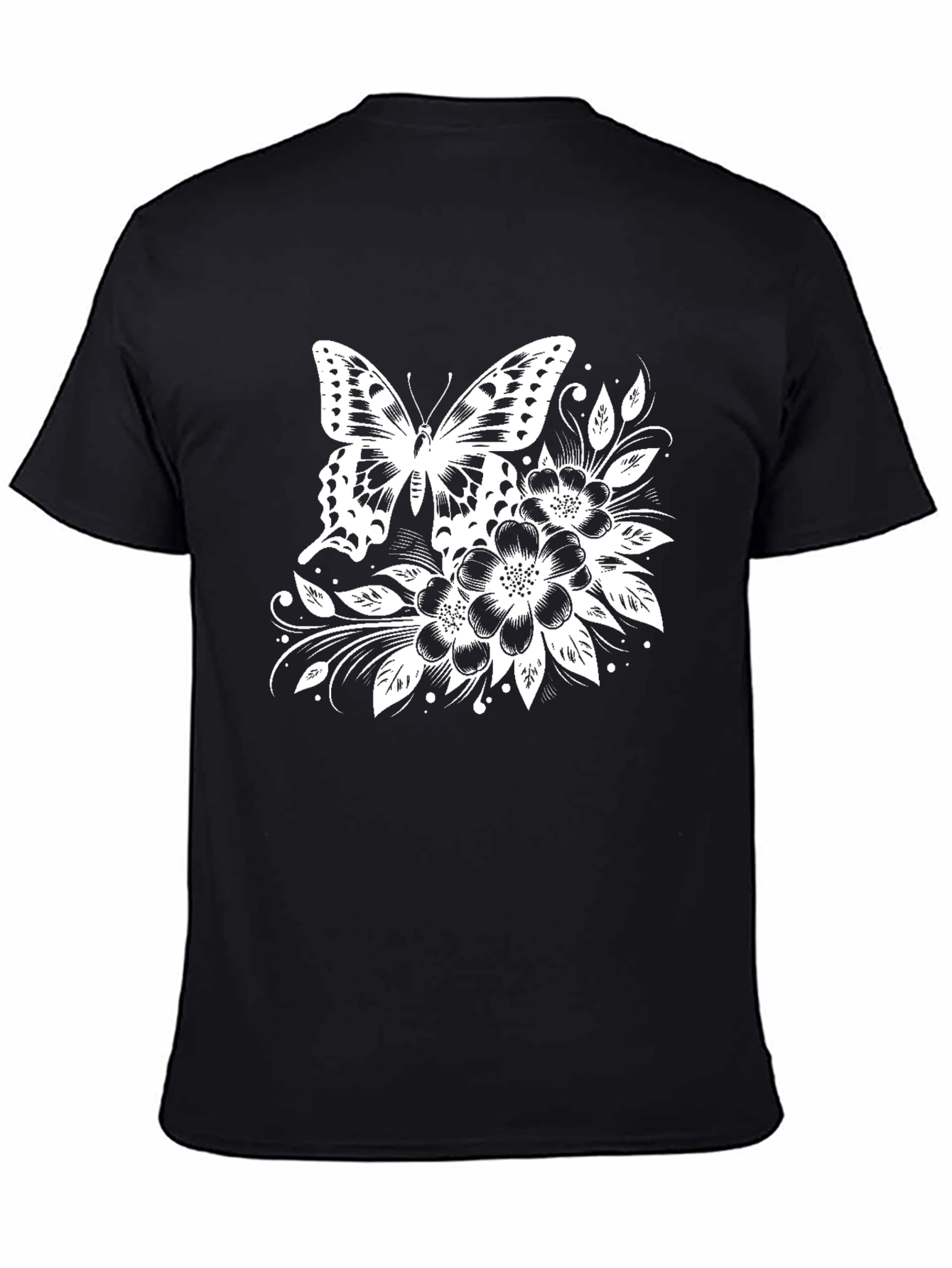 Black Butterfly Floral Graphic Tee - Black Cotton Blend Shirt view 4