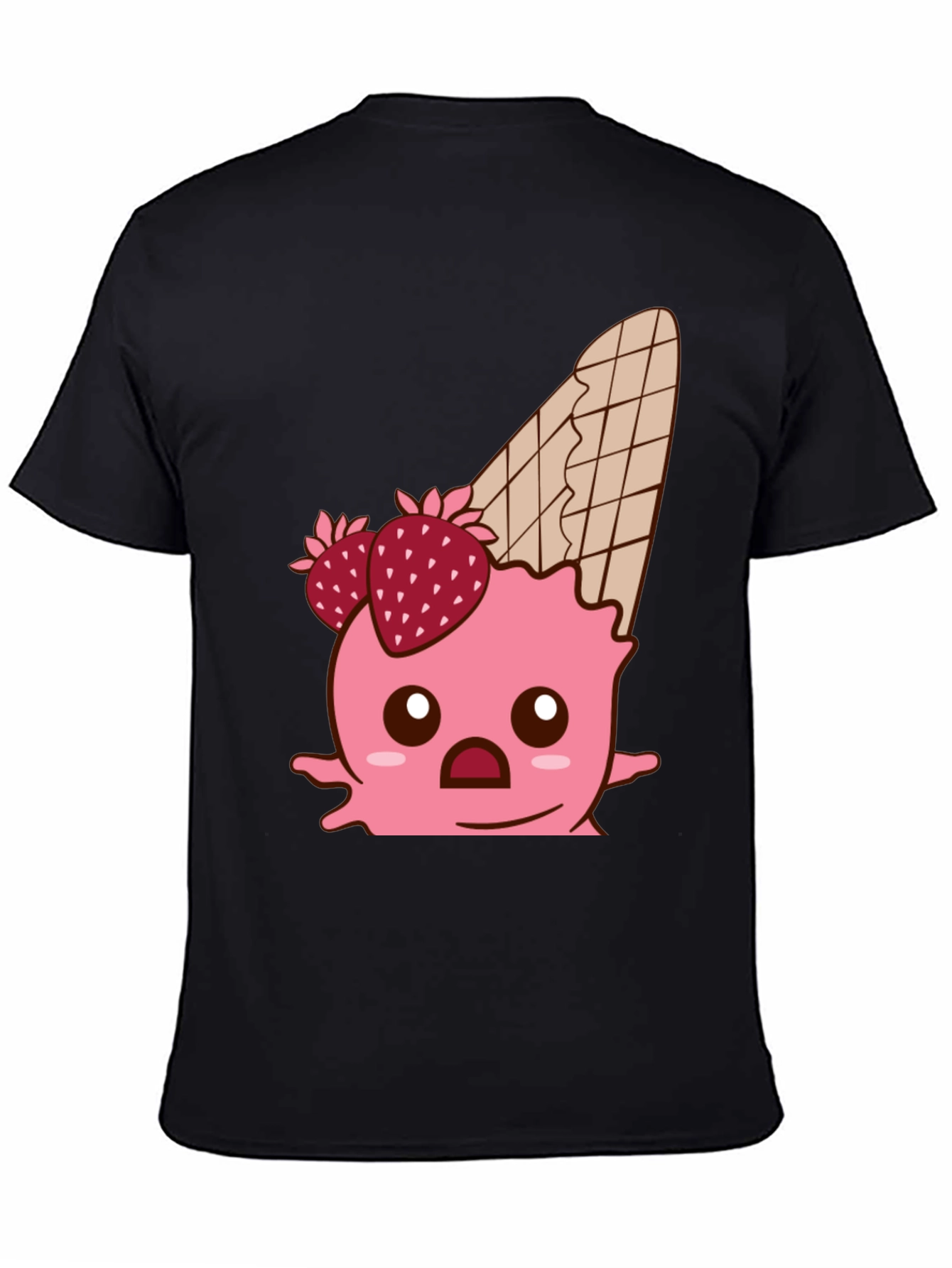Black Kawaii Strawberry Ice Cream Cone Graphic Tee view 4