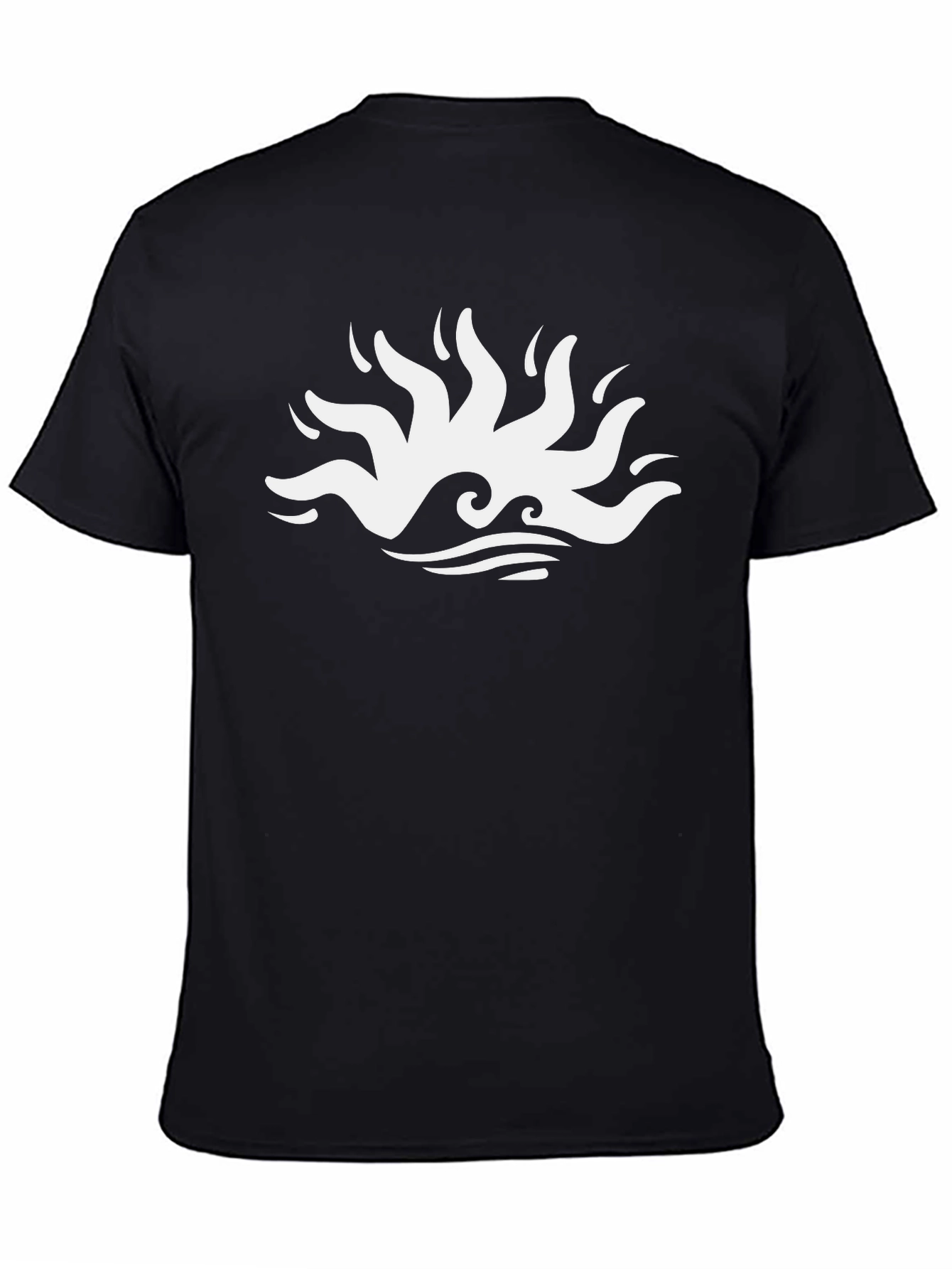 Black Black T-Shirt with Abstract Wave and Sun Design view 4