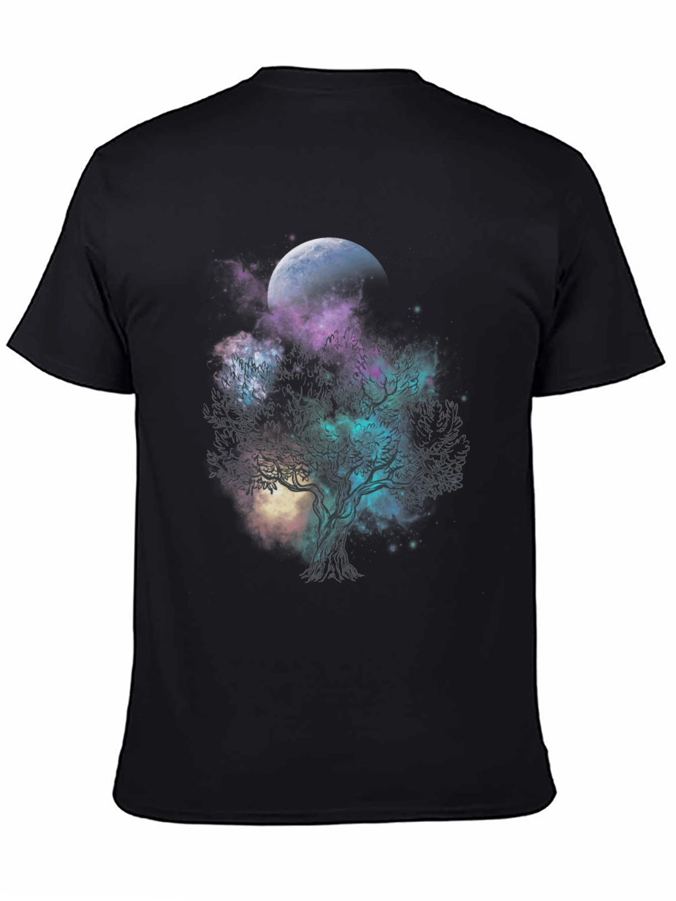 Black Celestial Tree Graphic T-Shirt - Black Cotton Tee view 4
