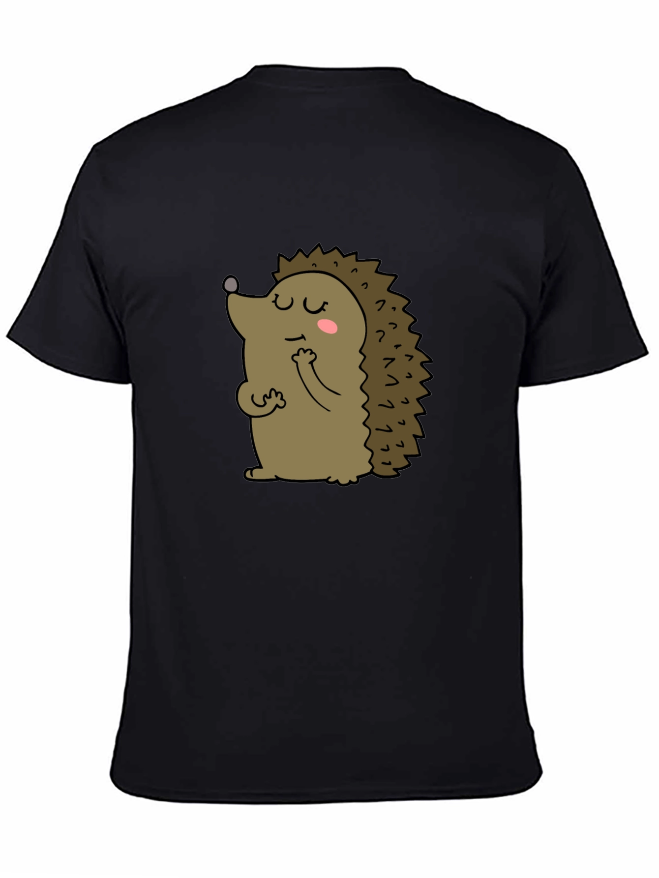 Black Cute Hedgehog Graphic Tee - Unisex Black T-Shirt view 4