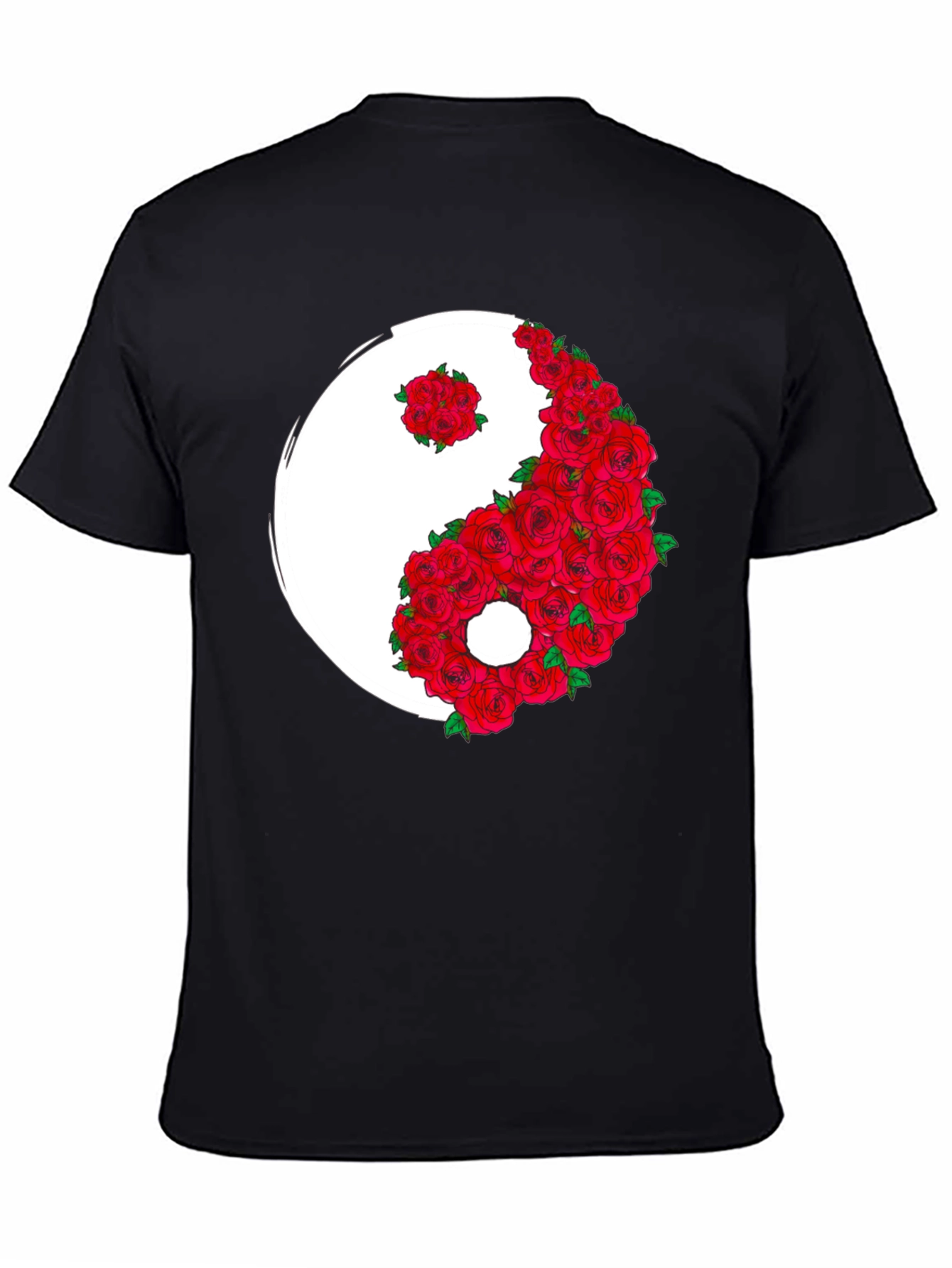 Black Yin Yang Rose Graphic T-Shirt view 4
