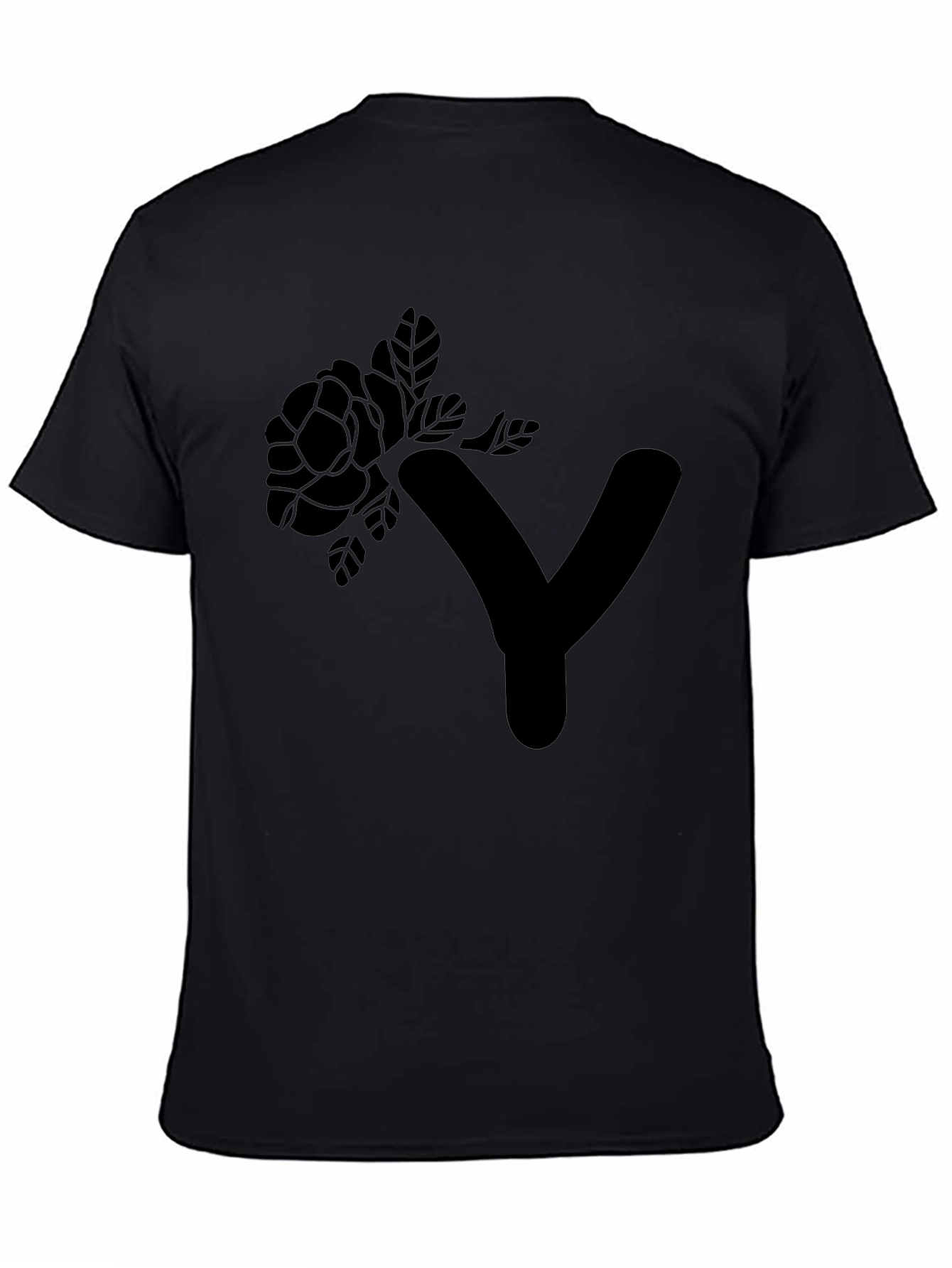 Black Floral Y Graphic Tee - Modern Black Cotton T-Shirt view 4