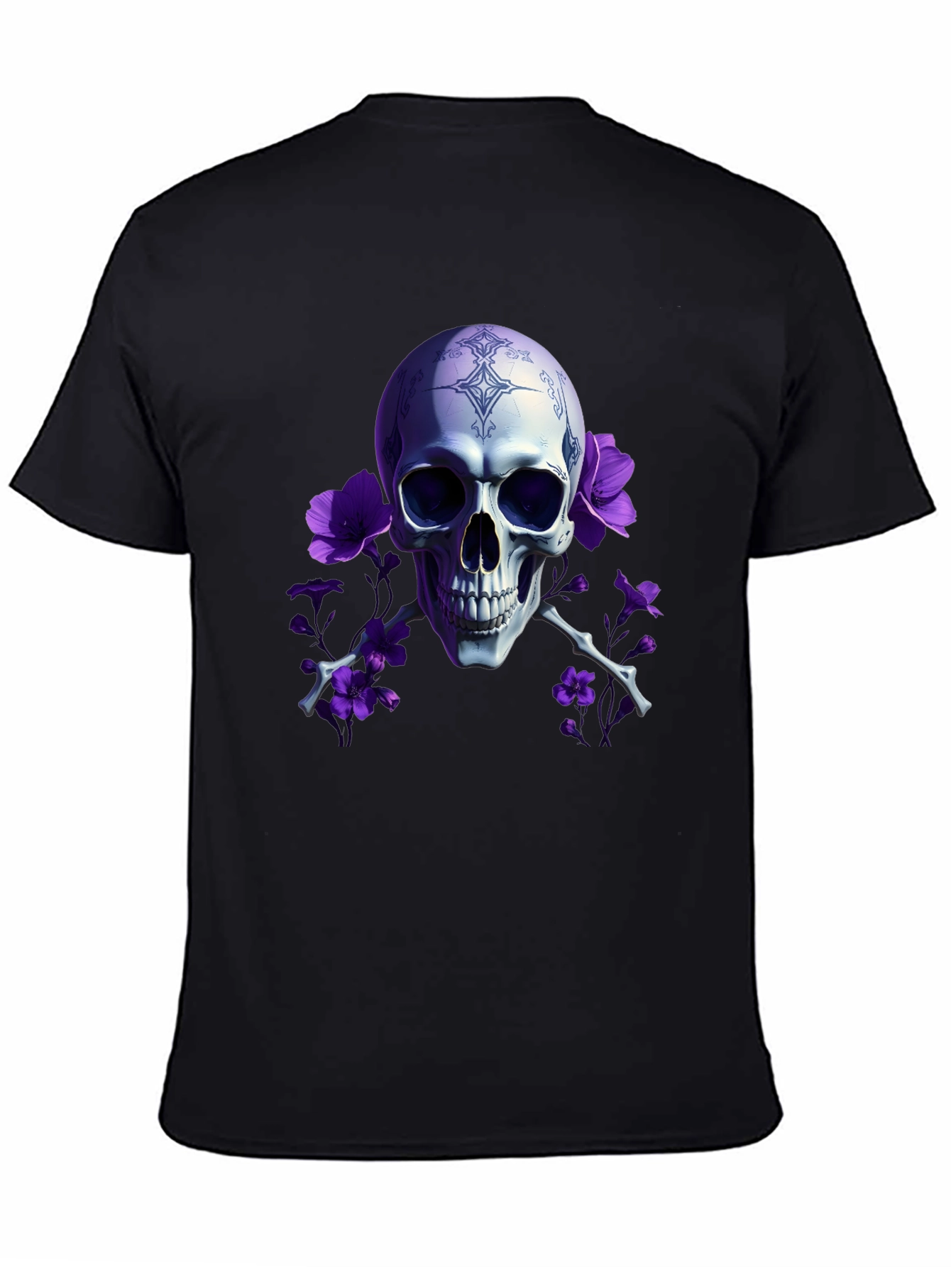 Black Skull & Flowers Graphic Tee view 4