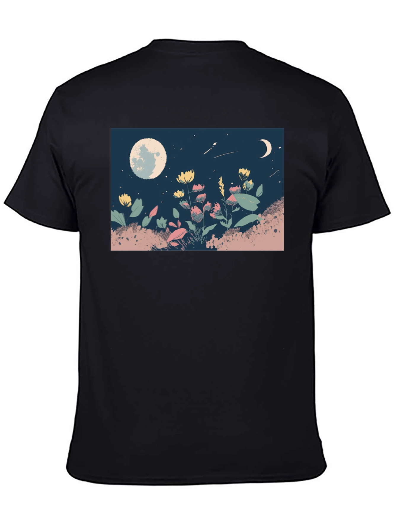 Moonlit Meadow Graphic Tee - Black Casual Shirt - 4