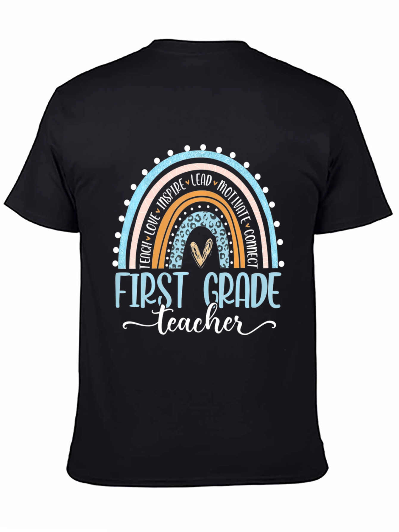 Black First Grade Teacher Rainbow T-Shirt view 4