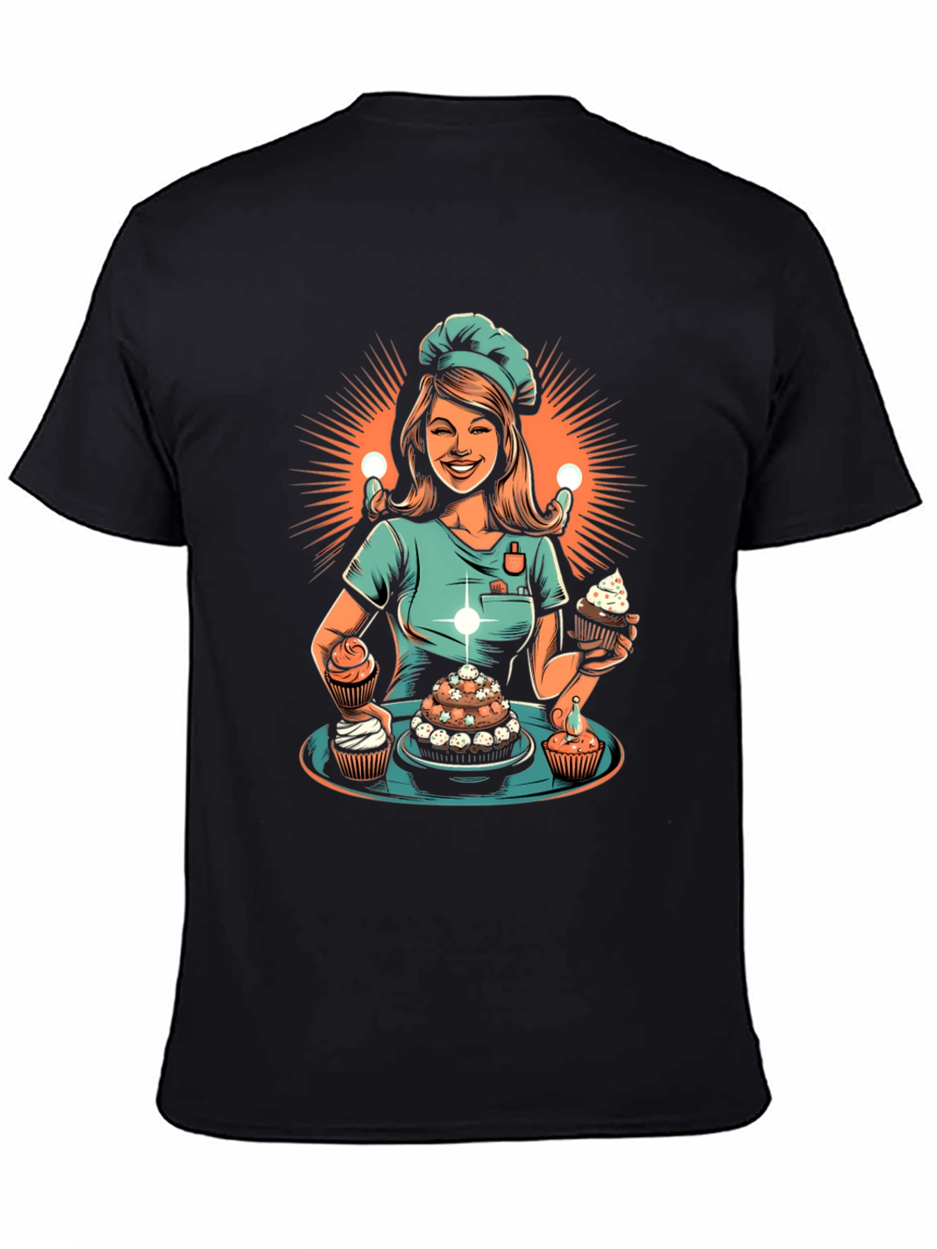 Black Chef Woman Cupcake T-Shirt view 4