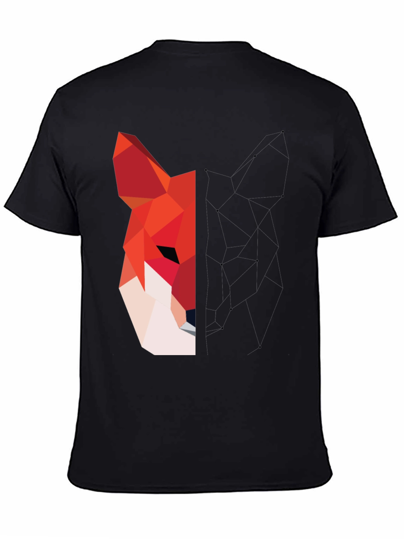 Black Geometric Fox Graphic Black T-Shirt view 4
